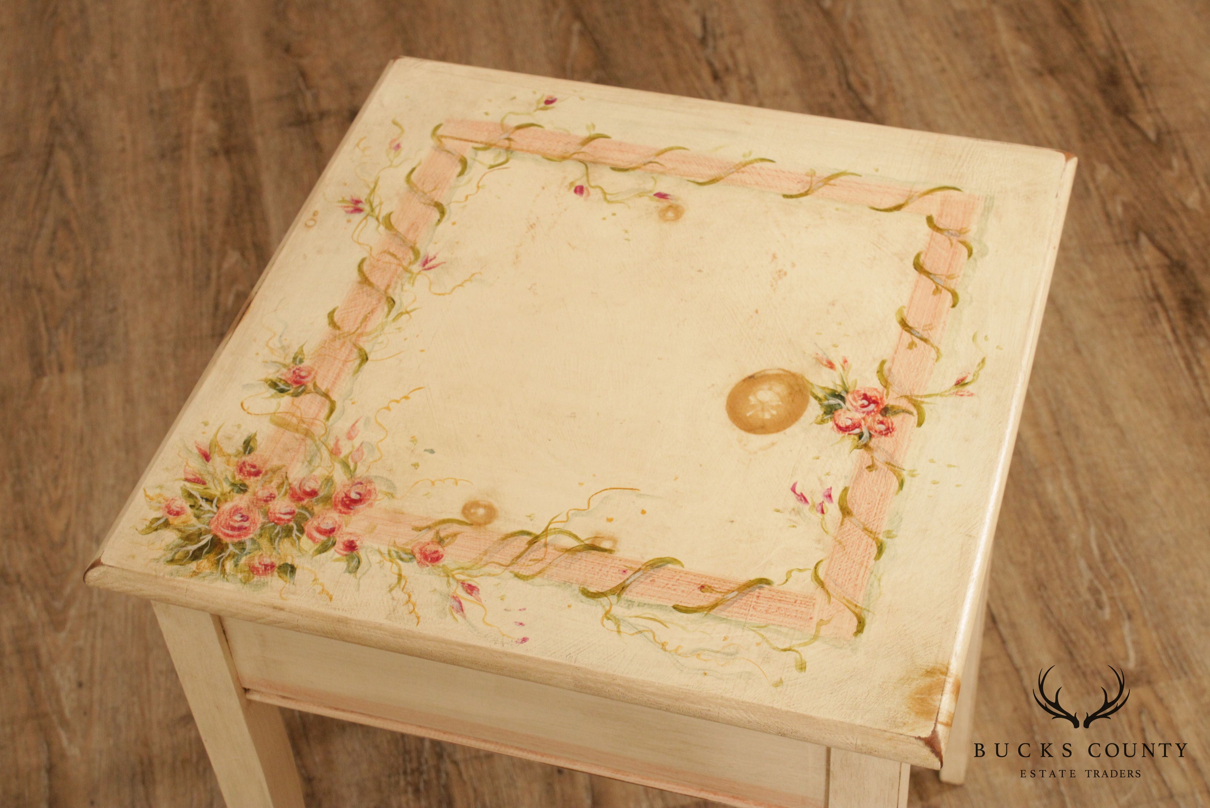 Mastercraft Floral Hand Painted Square Pine Side Table
