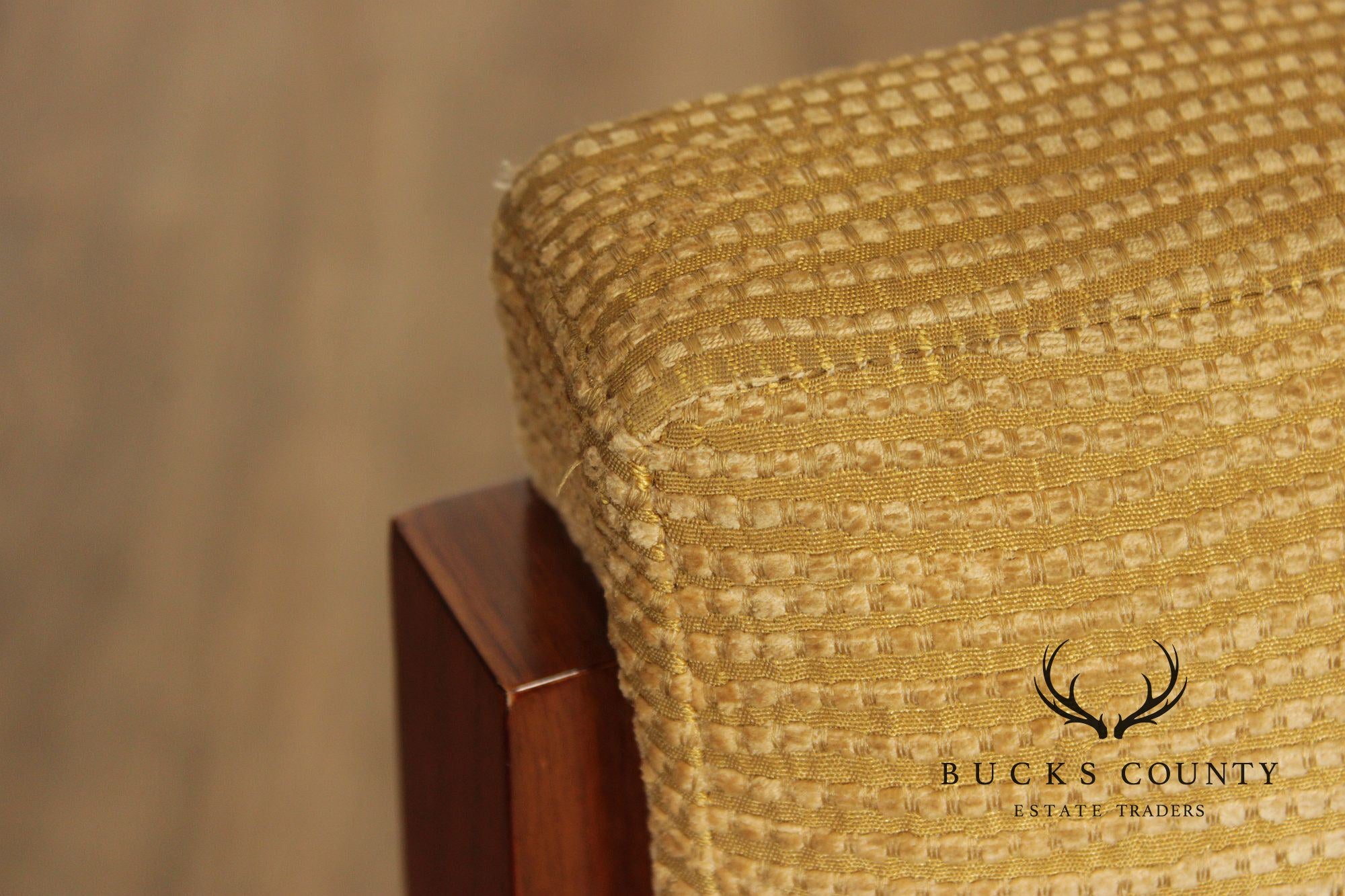 Mid Century Modern Style Set of Four Walnut Upholstered Counter Stools