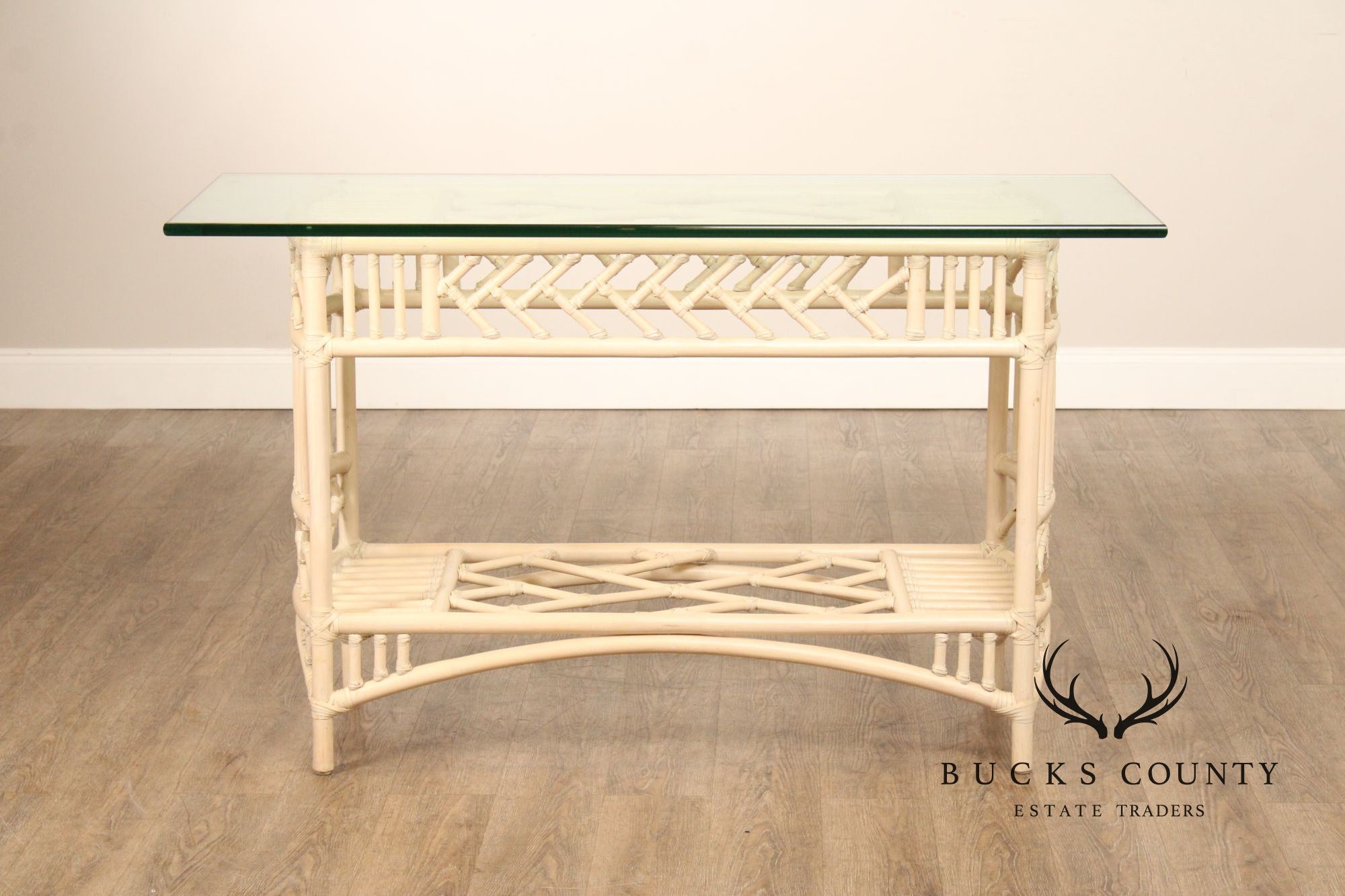 Ficks Reed Glass Top Rattan Console