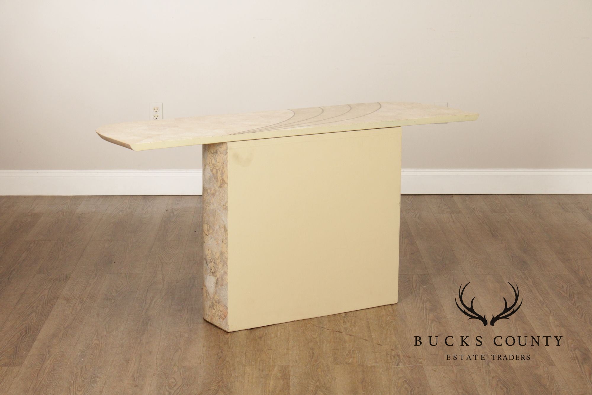 Hollywood Regency Tessellated Stone Brass Inlaid Console Table