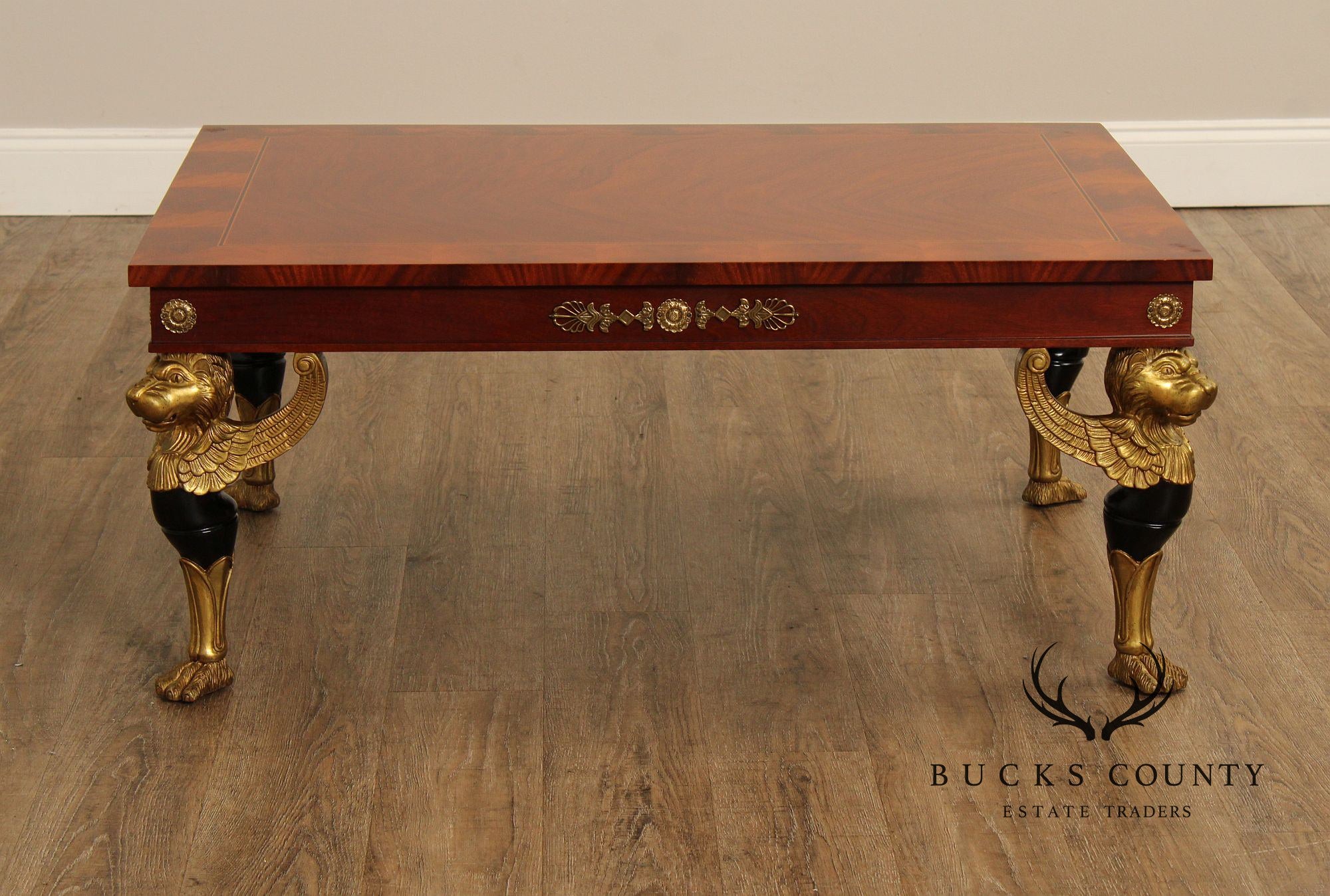 Kindel Empire Style Partial Gilt Carved Mahogany Coffee Table