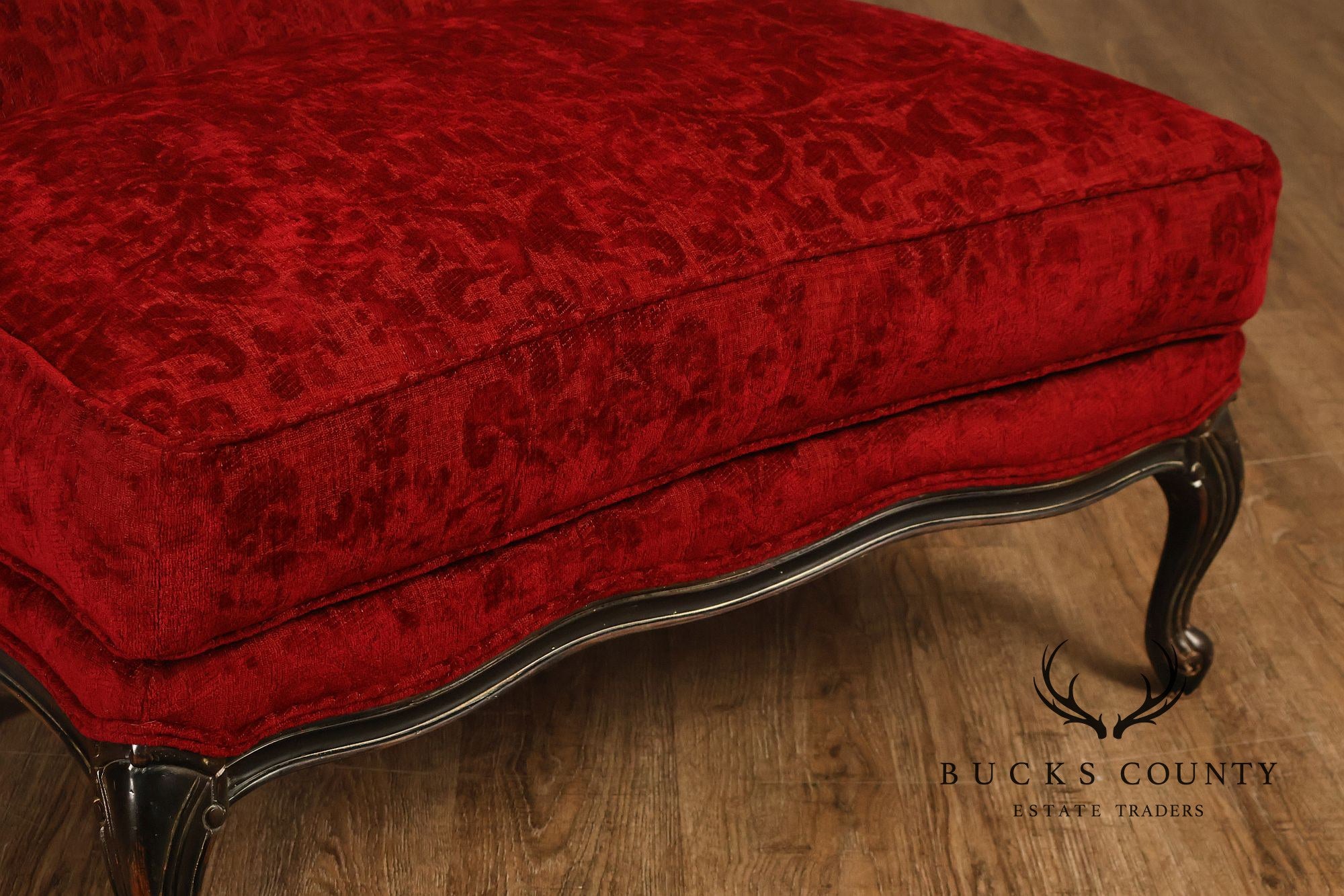 Henredon Louis XV Style Pair Of Red Upholstered Bergère Lounge Chairs