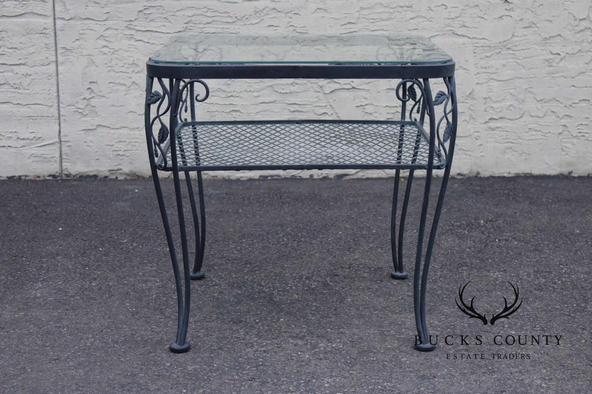 Woodard 'Chantilly Rose' Glass Top Wrought Iron Patio Side Table