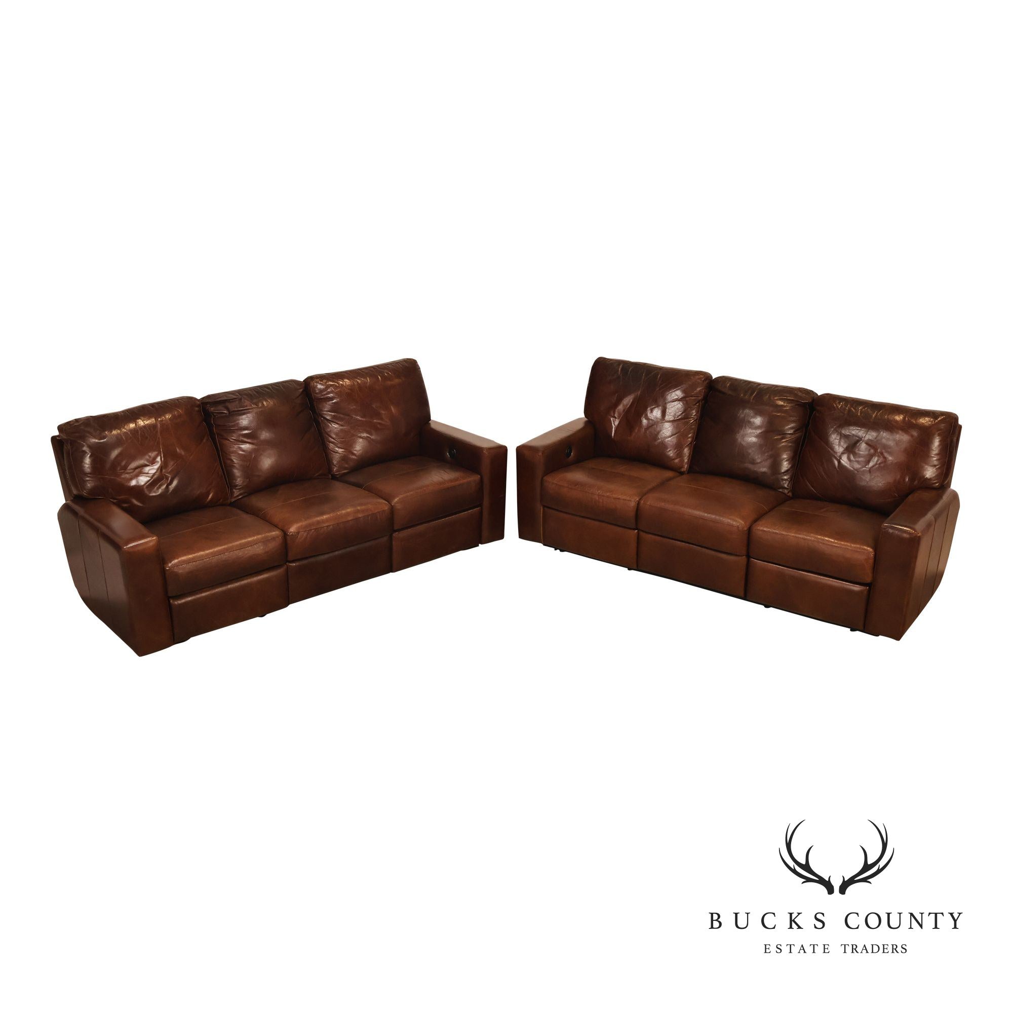 Soft Line Pair of 'Energia' Leather Power Reclining Sofas