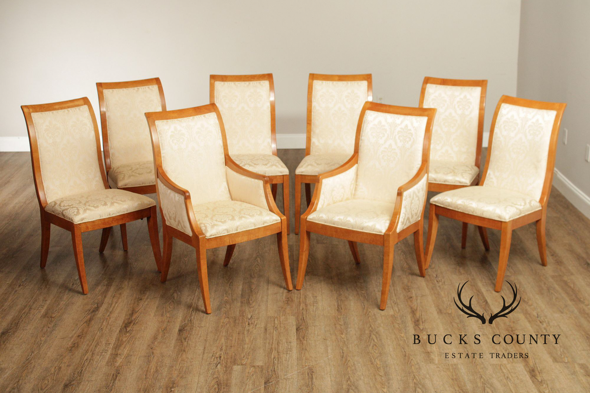 Hickory White Empire Style Set of Eight Maple Dining Chairs
