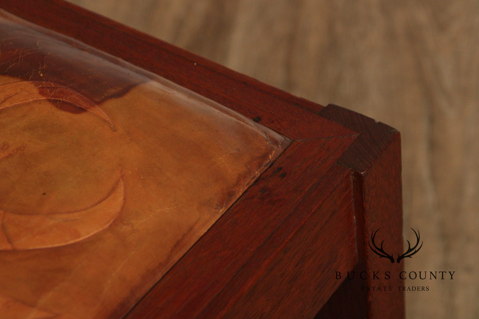 Arts & Crafts Leather Seat Oak Stool