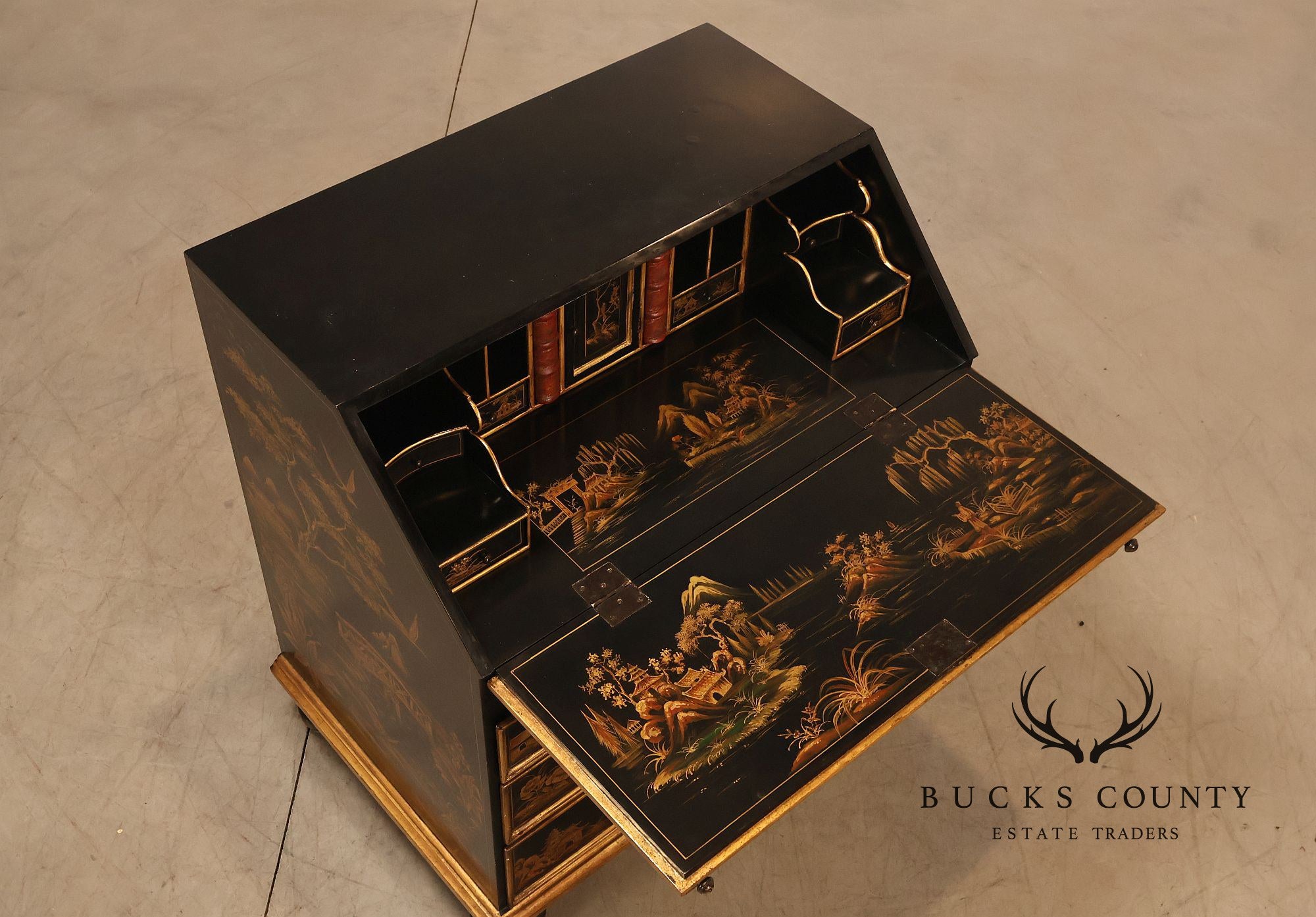 Chinoiserie Decorated Drop Front Secretary Desk