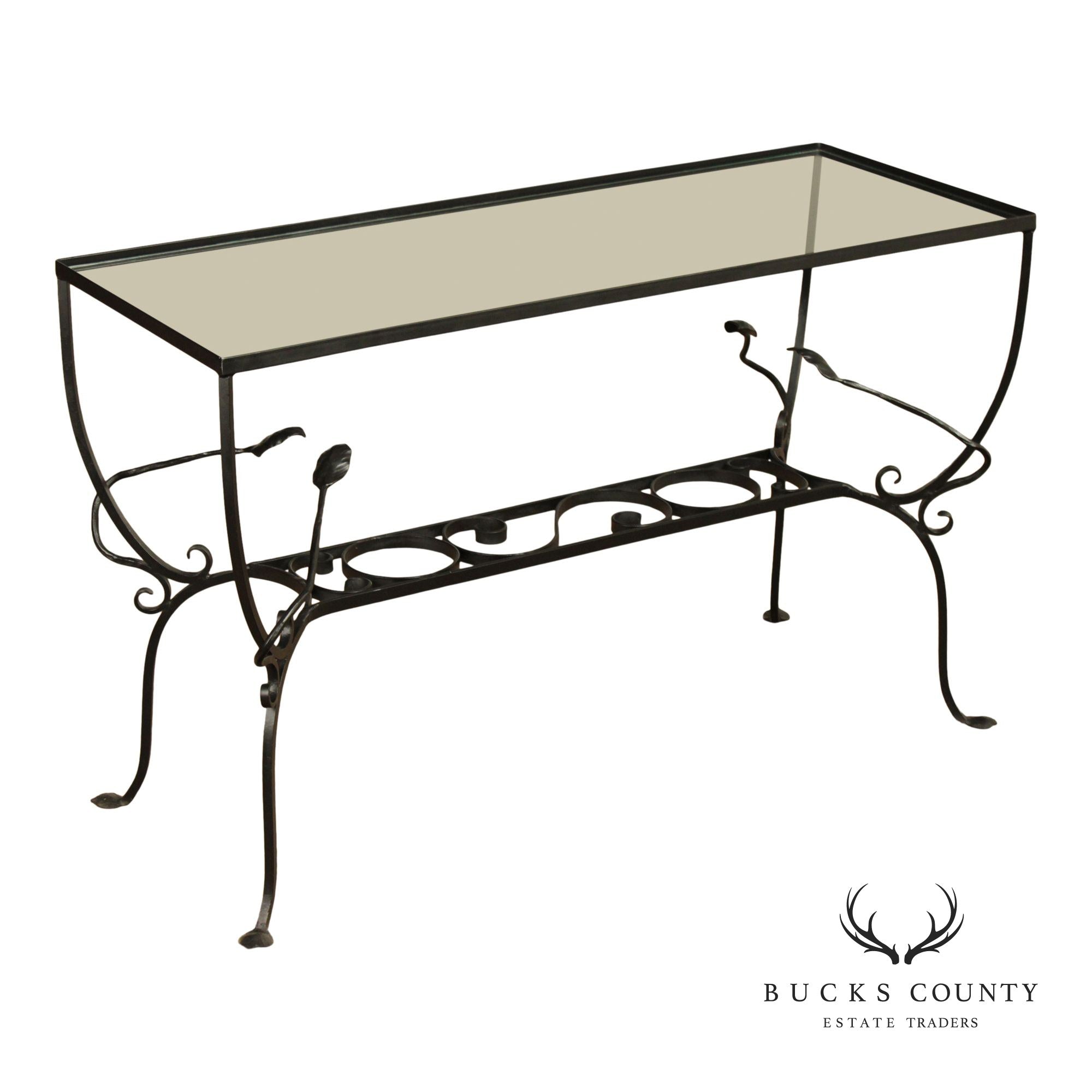 Salterini Style Wrought Iron & Glass Rectangular Console Table