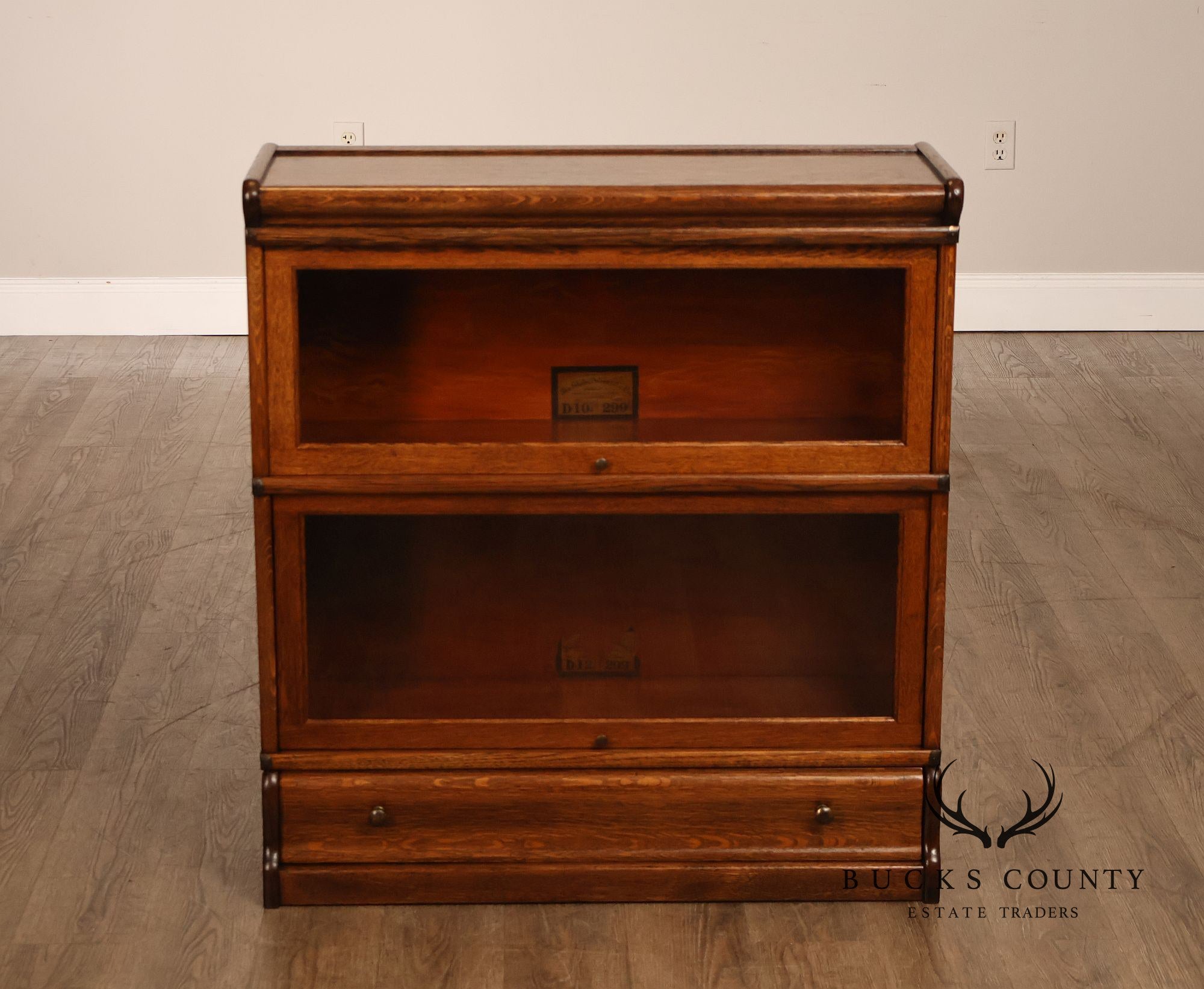 Globe-Wernicke Antique Oak Two-Stack Barrister Bookcase With Drawer Base