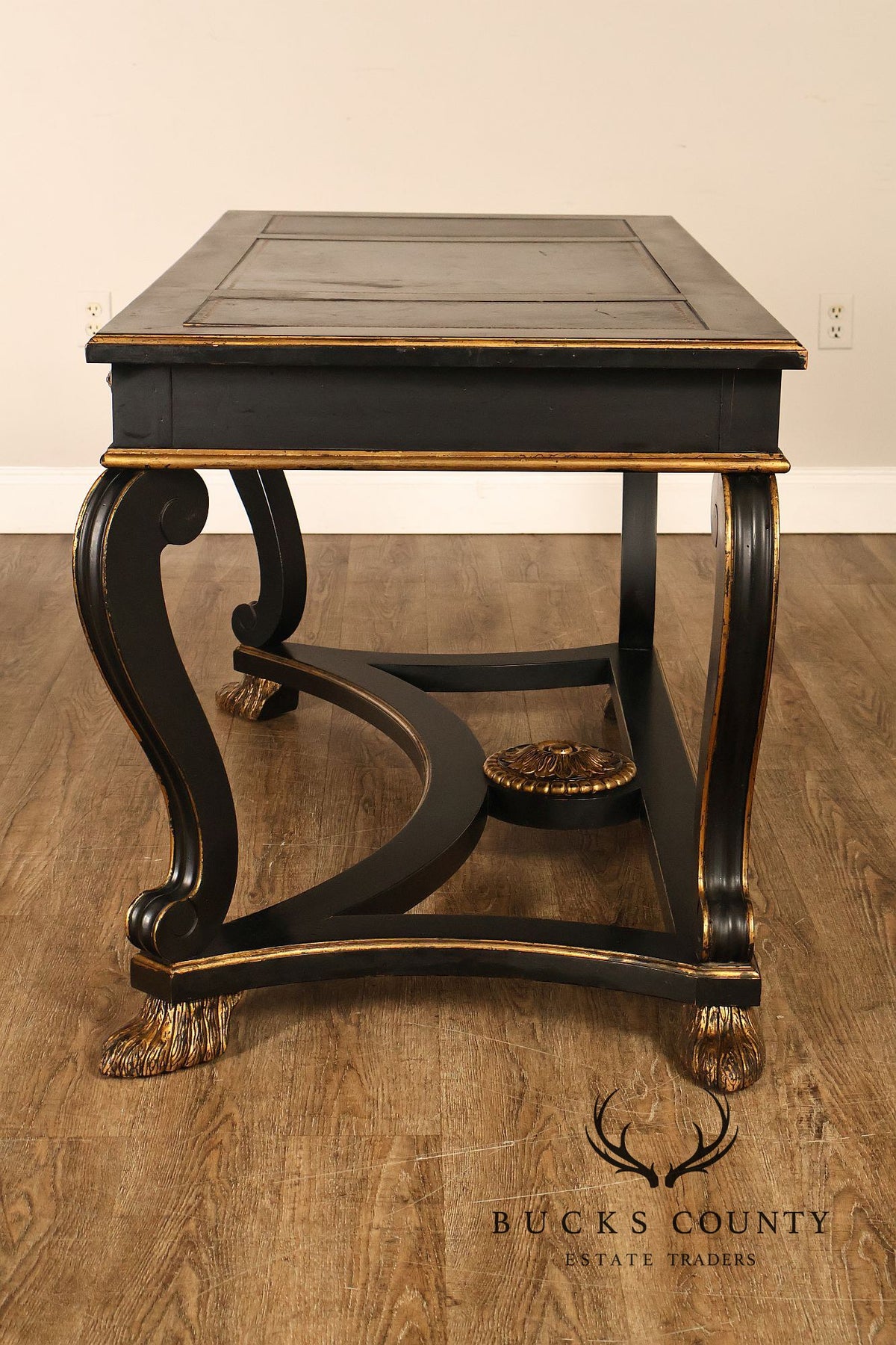 Century Furniture Ebonized And Gilt Executive Writing Desk With Leather Top