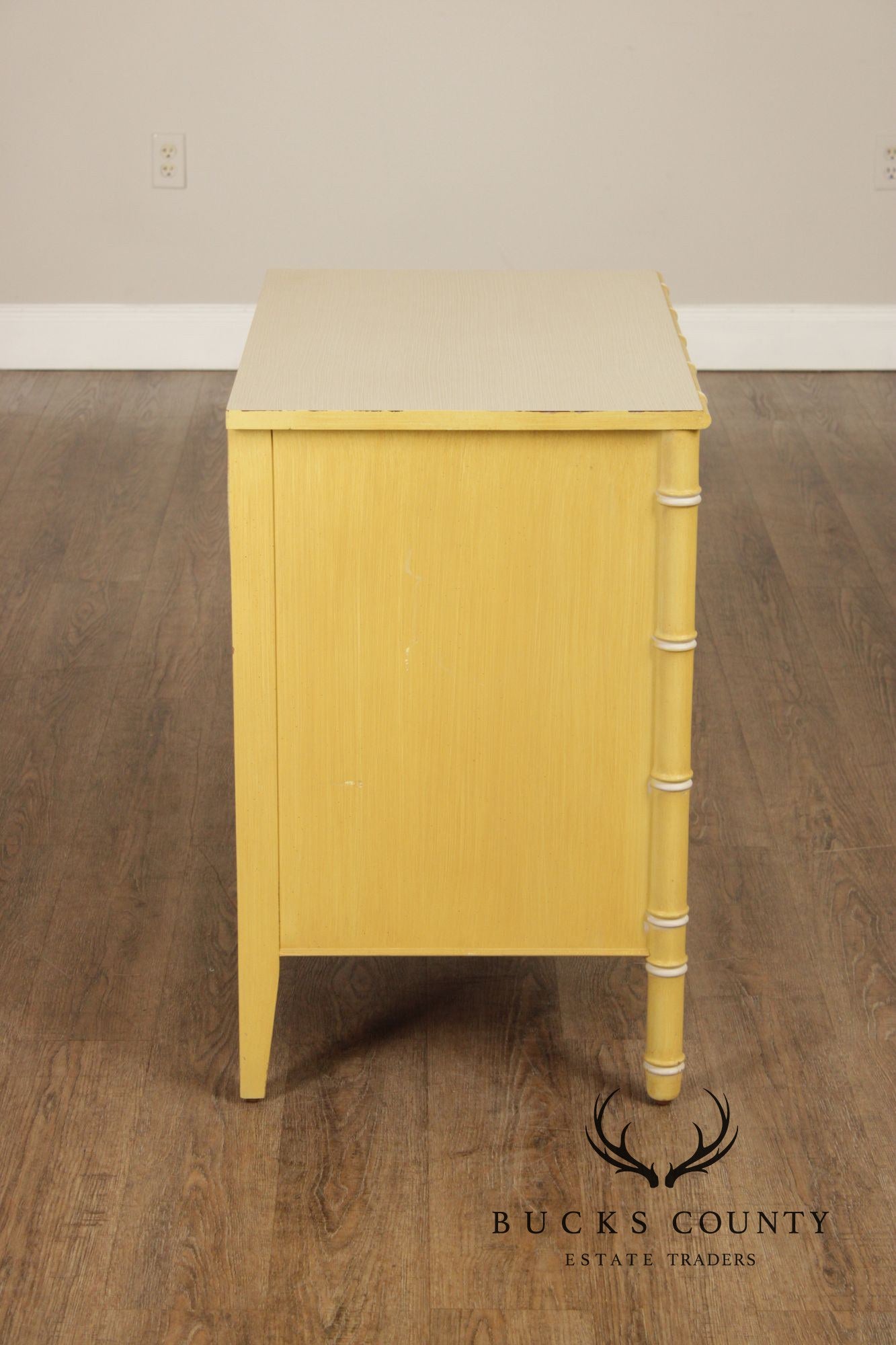 Thomasville Vintage Faux Bamboo Pair of Painted Chest Nightstands