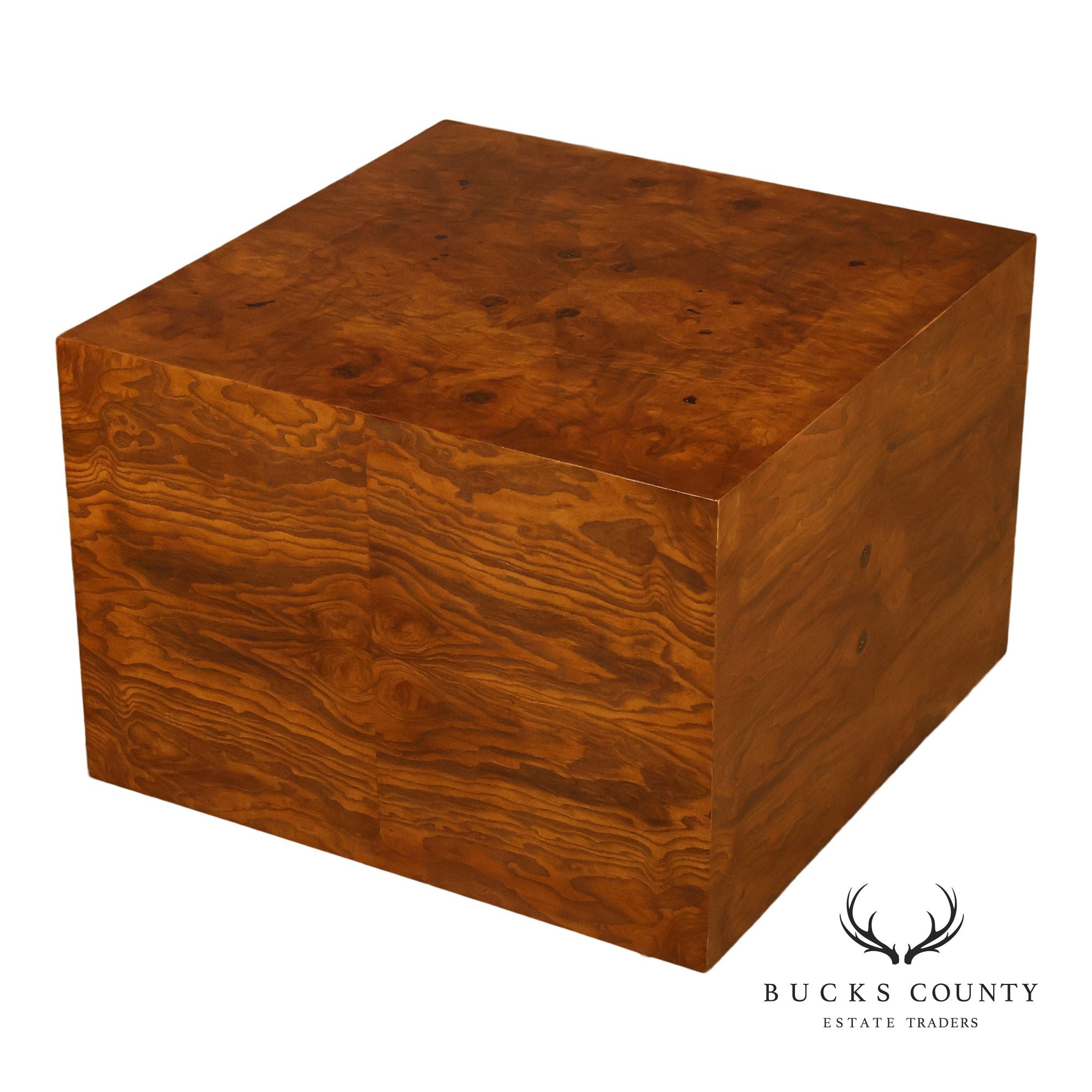 Thayer Coggin Milo Baughman Mid Century Modern Burl Wood Cube Side Table