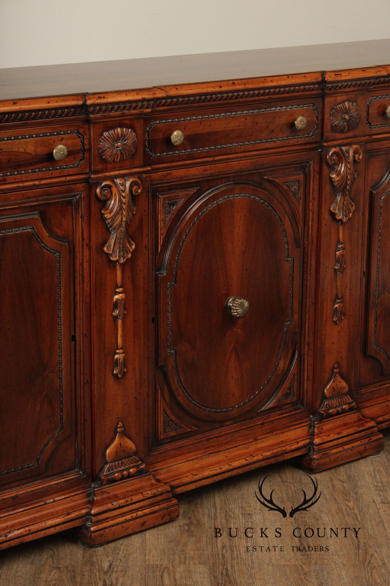Francesco Molon XVI Century Style Large Walnut Carved Sideboard