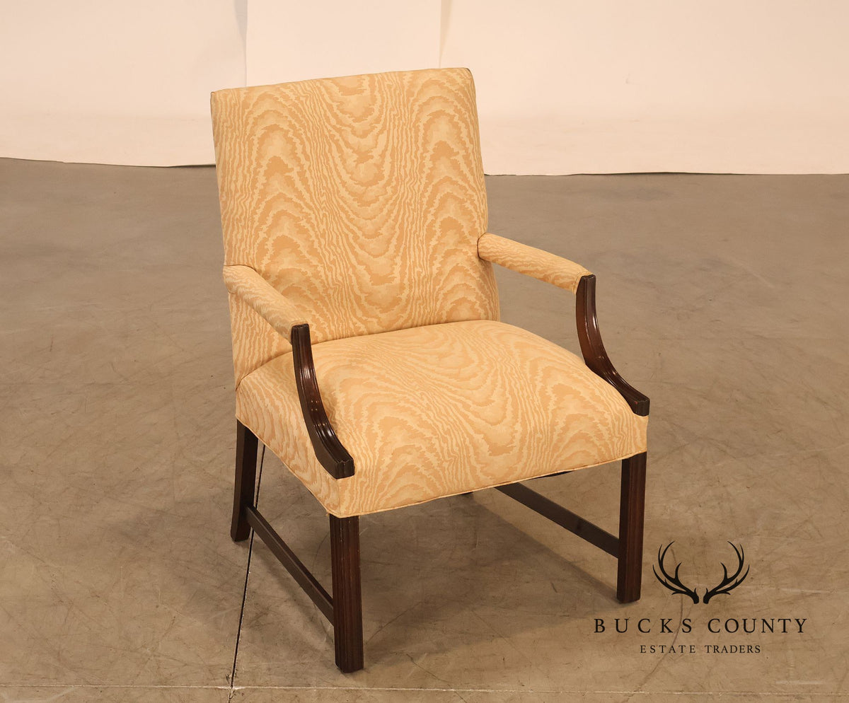 Traditional Mahogany Moire Upholstered Arm Chair