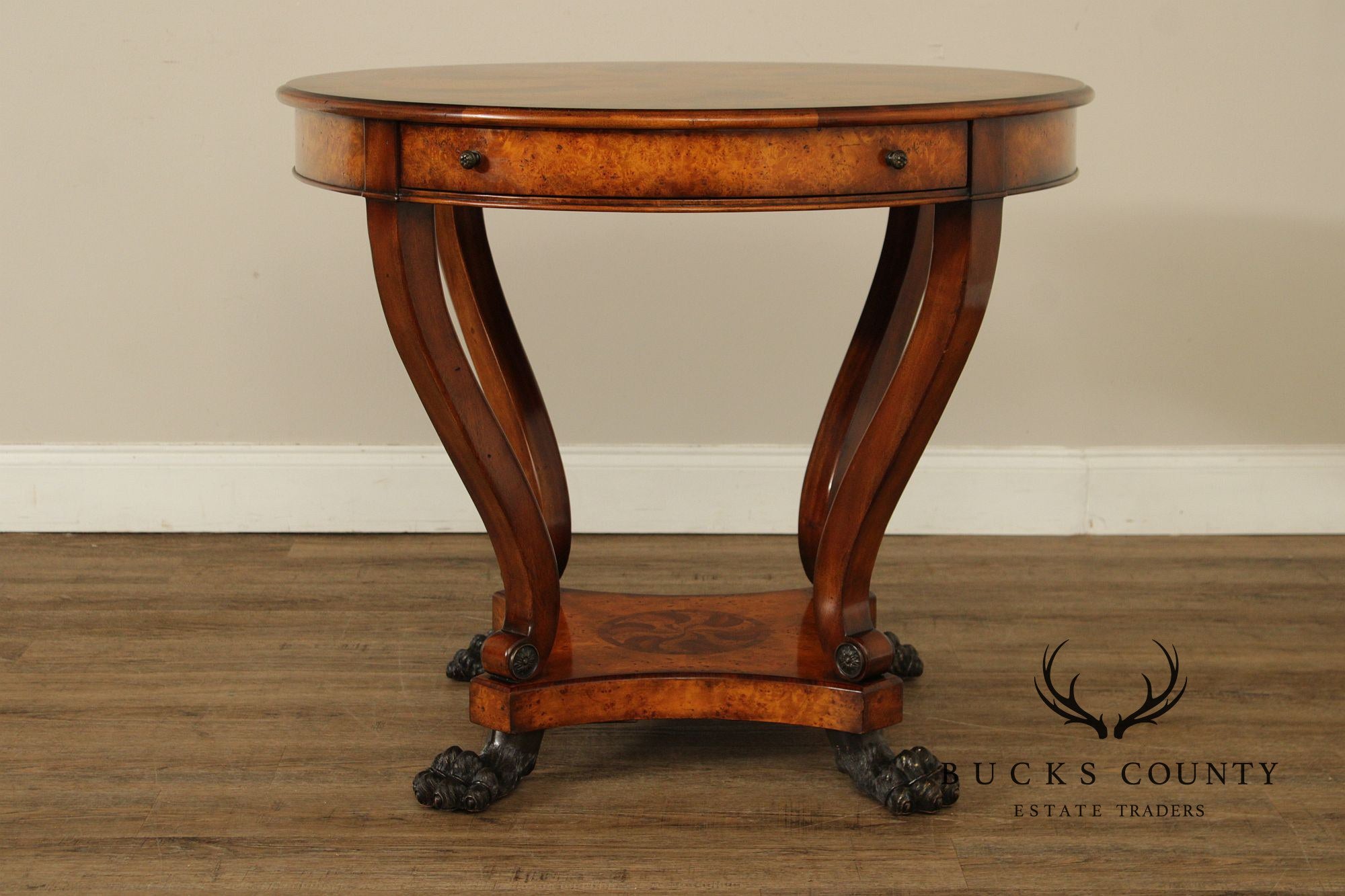 Theodore Alexander Round Inlaid Burlwood Center Table