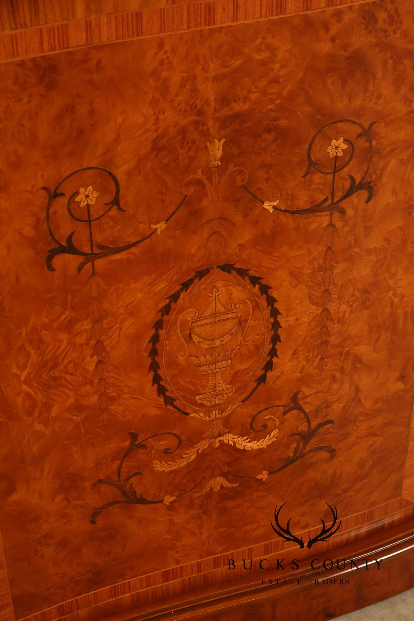 Italian Style Marquetry Inlaid Burl Wood Credenza Sideboard