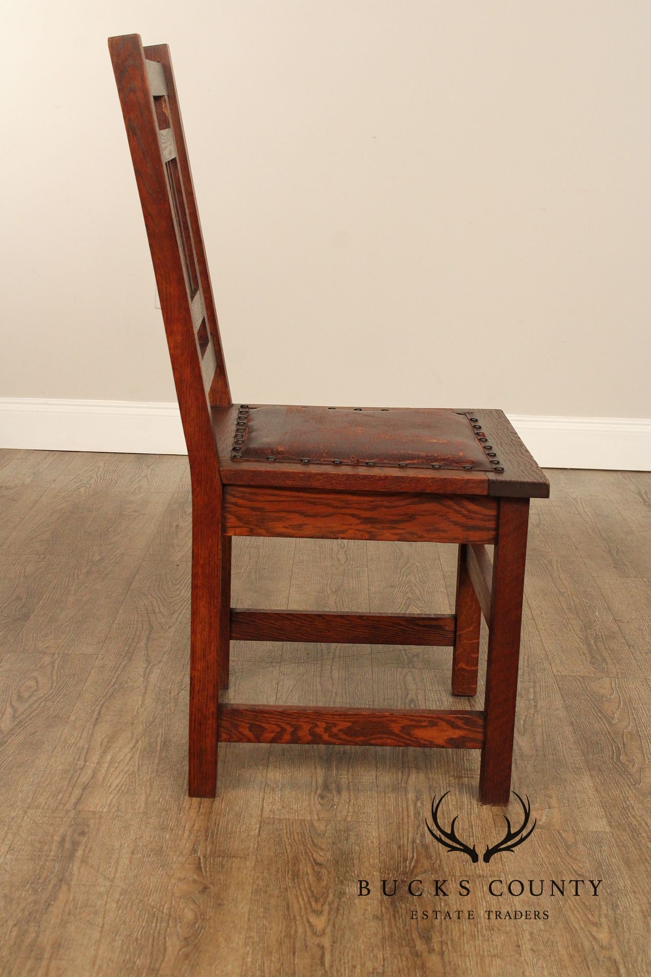 Antique American Arts & Crafts Mission Set Of 3 Oak Side Chairs