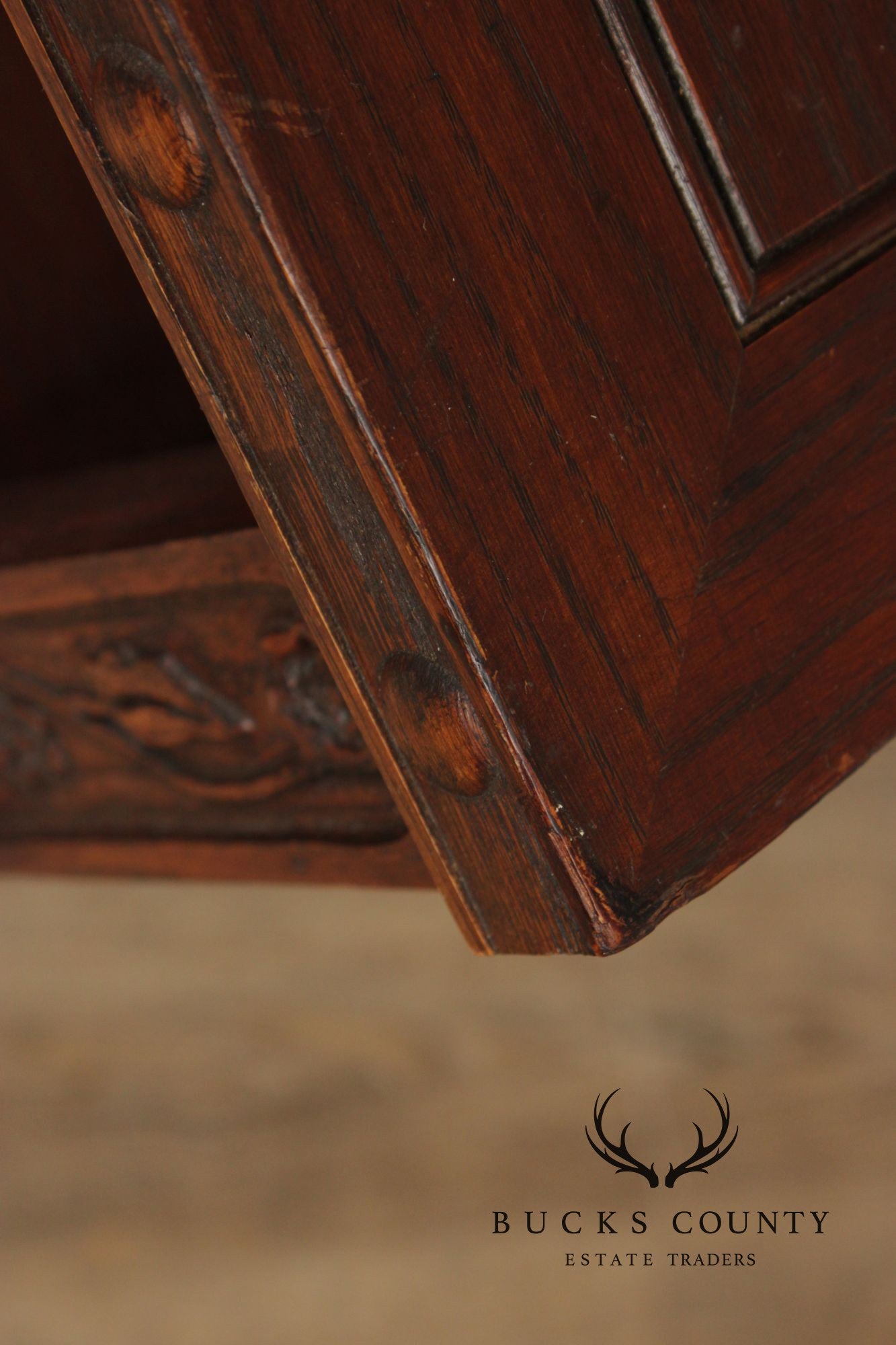 Romweber Pair of Carved Oak Low Bookcases