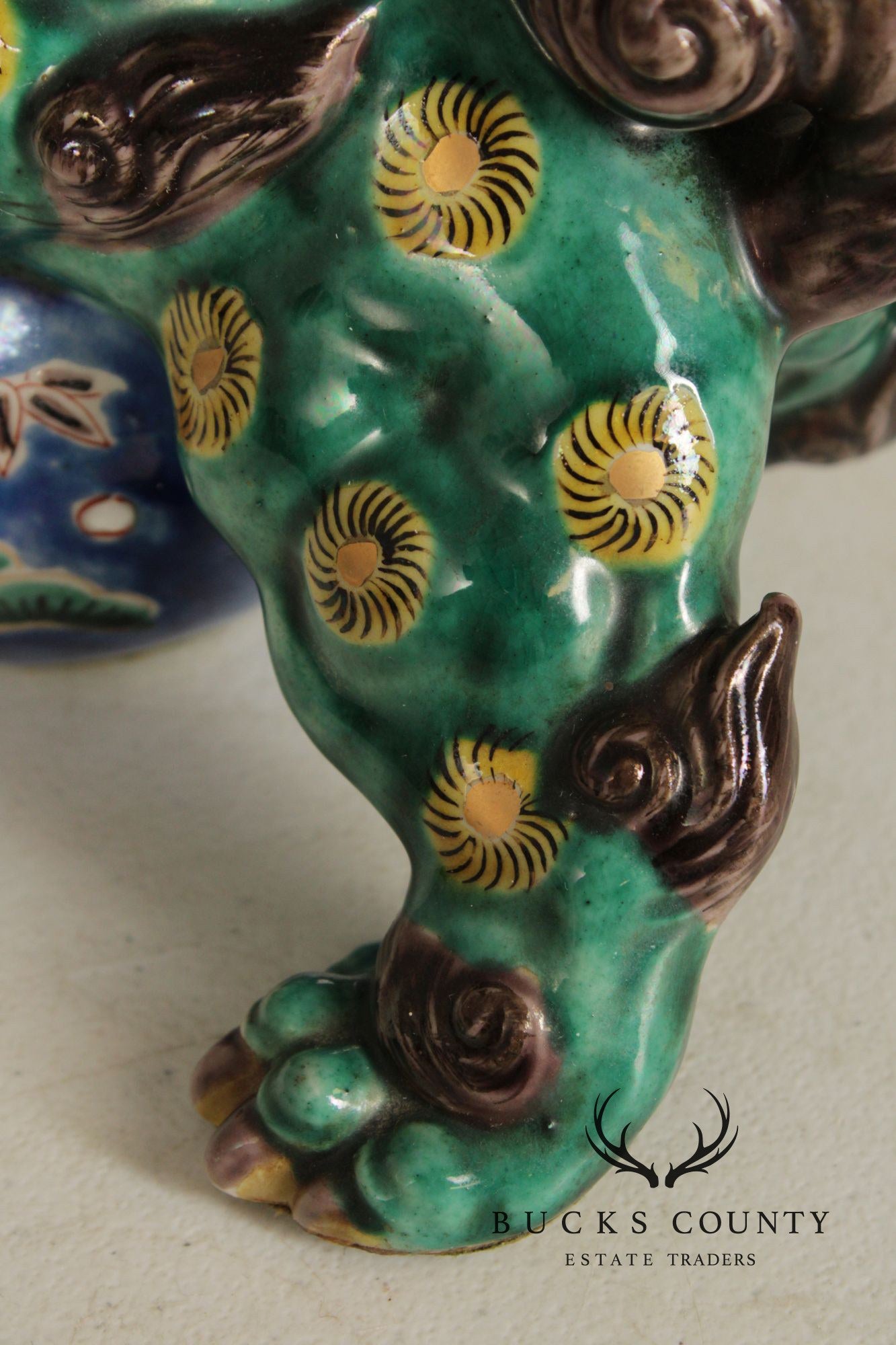 Vintage Chinese Pair of Painted Porcelain Foo Dogs
