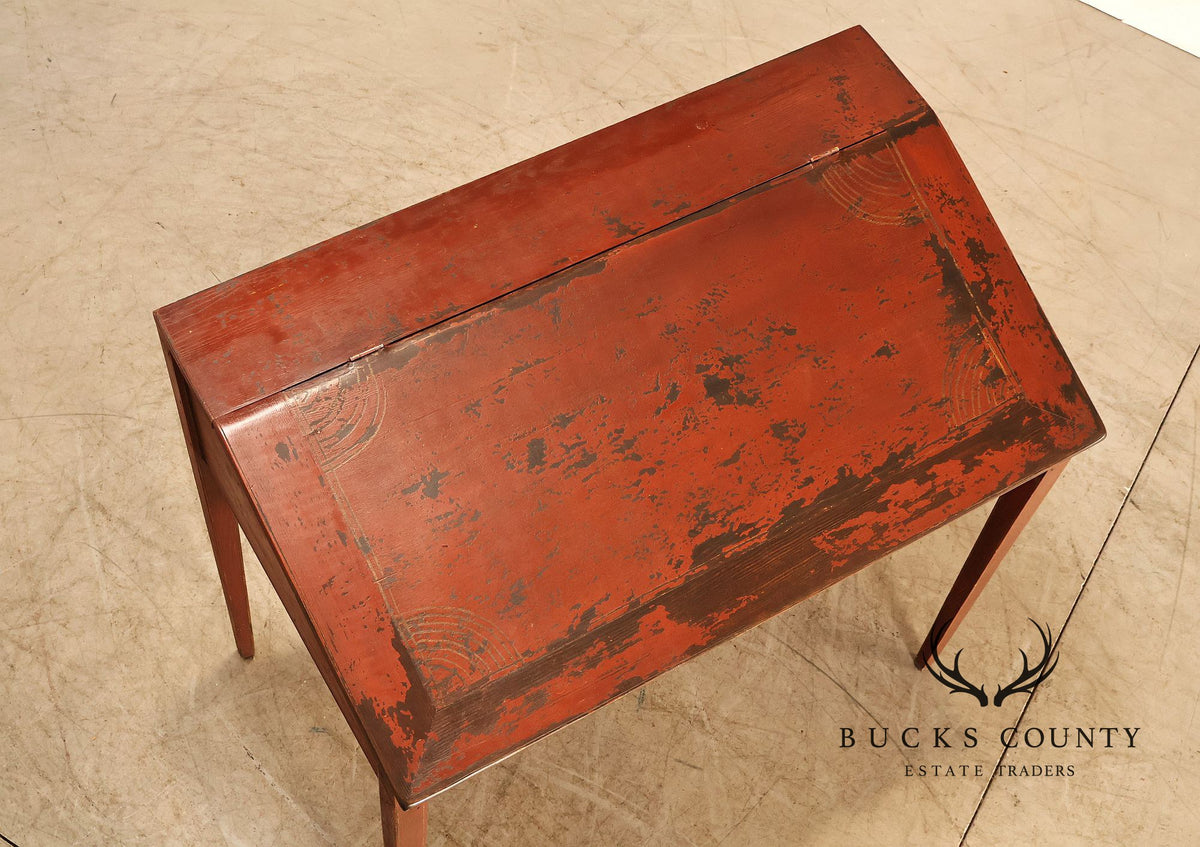 Antique Rustic Schoolmaster’s Flip Front Distressed Painted Desk