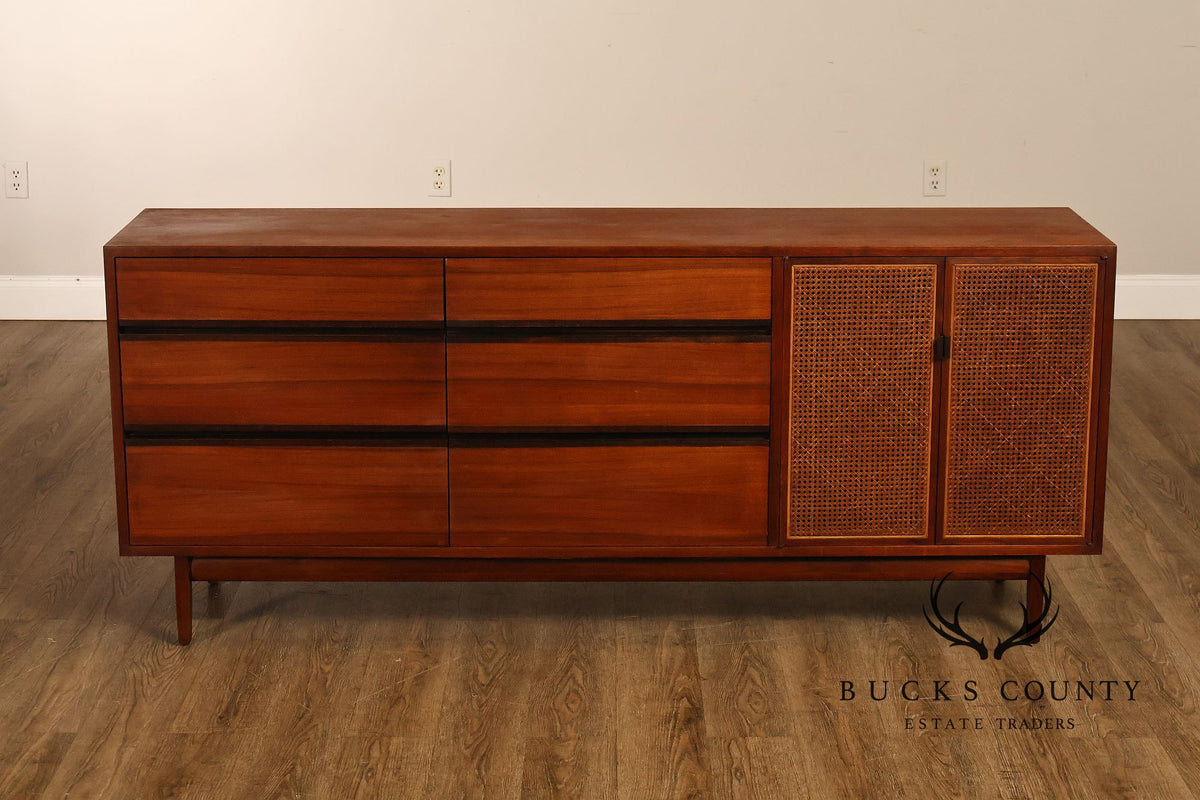 Calvin Mid Century Modern Cane Door Teak Dresser
