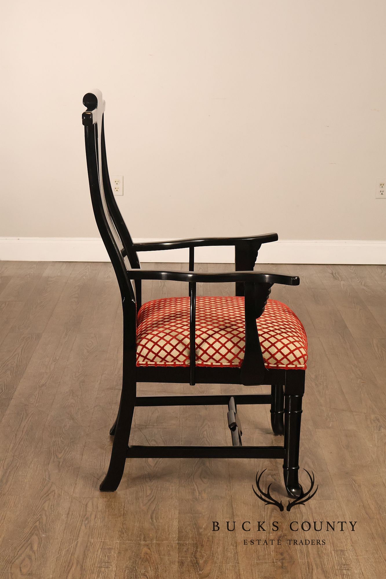 12 Custom Black Lacquered Asian Inspired Dining Chairs