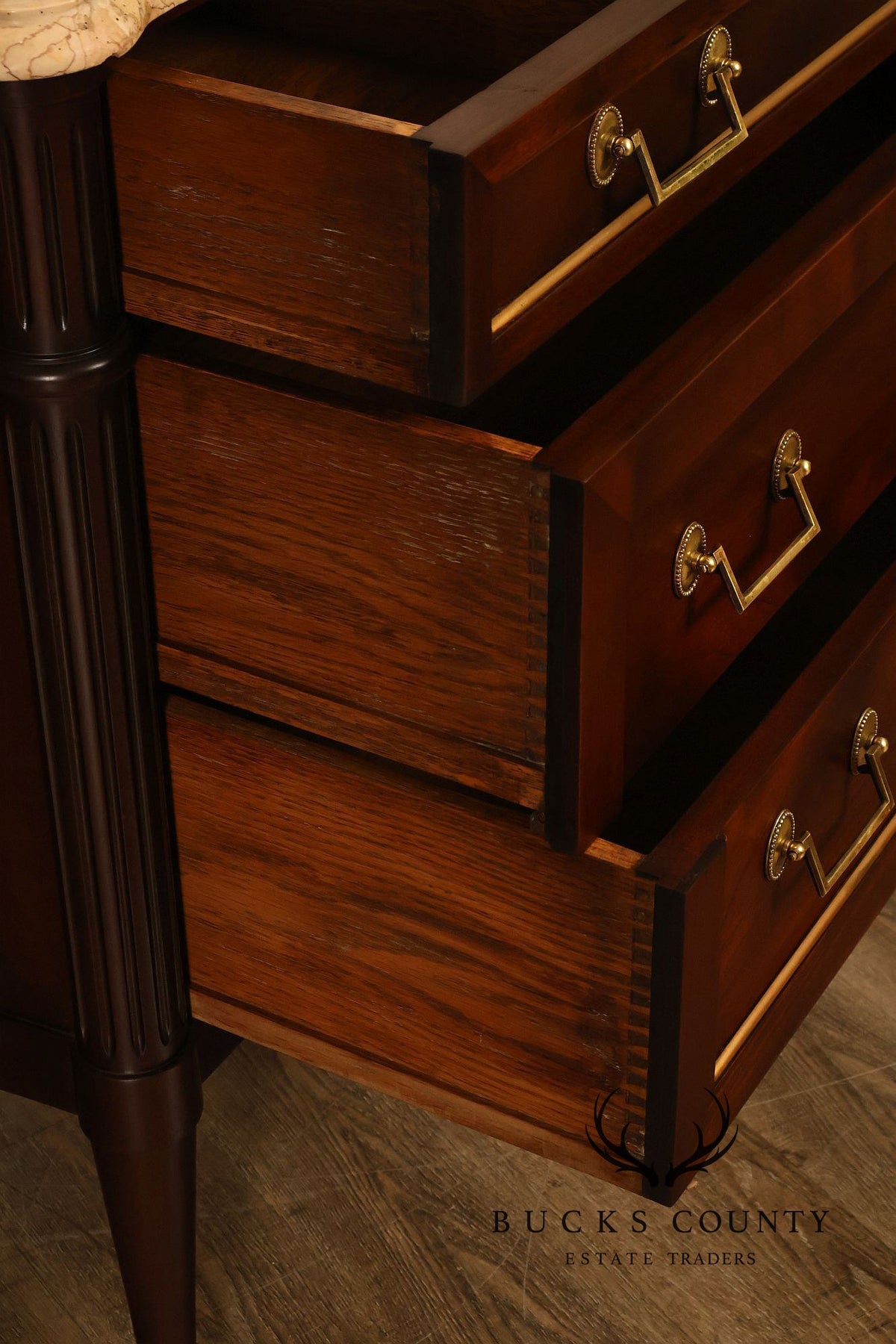 Louis XVI Style Fitted Marble Top Three-Drawer Commode