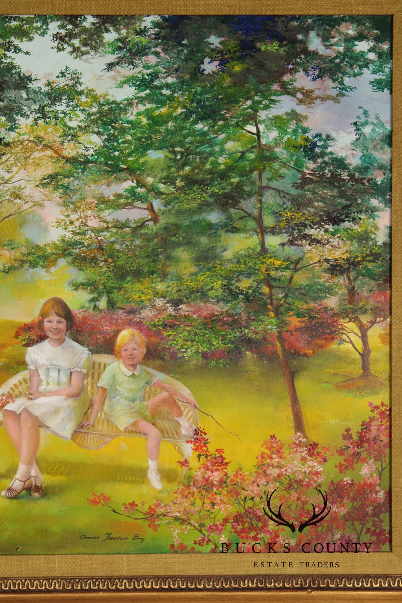Charles T. Perry Oil Painting, Sibling Portrait