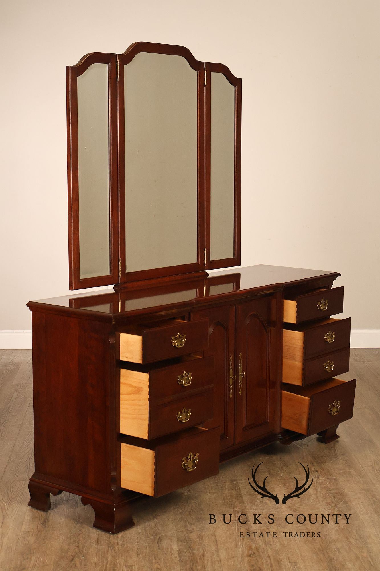 Pennsylvania House Chippendale Style Cherry Long Dresser with Mirror