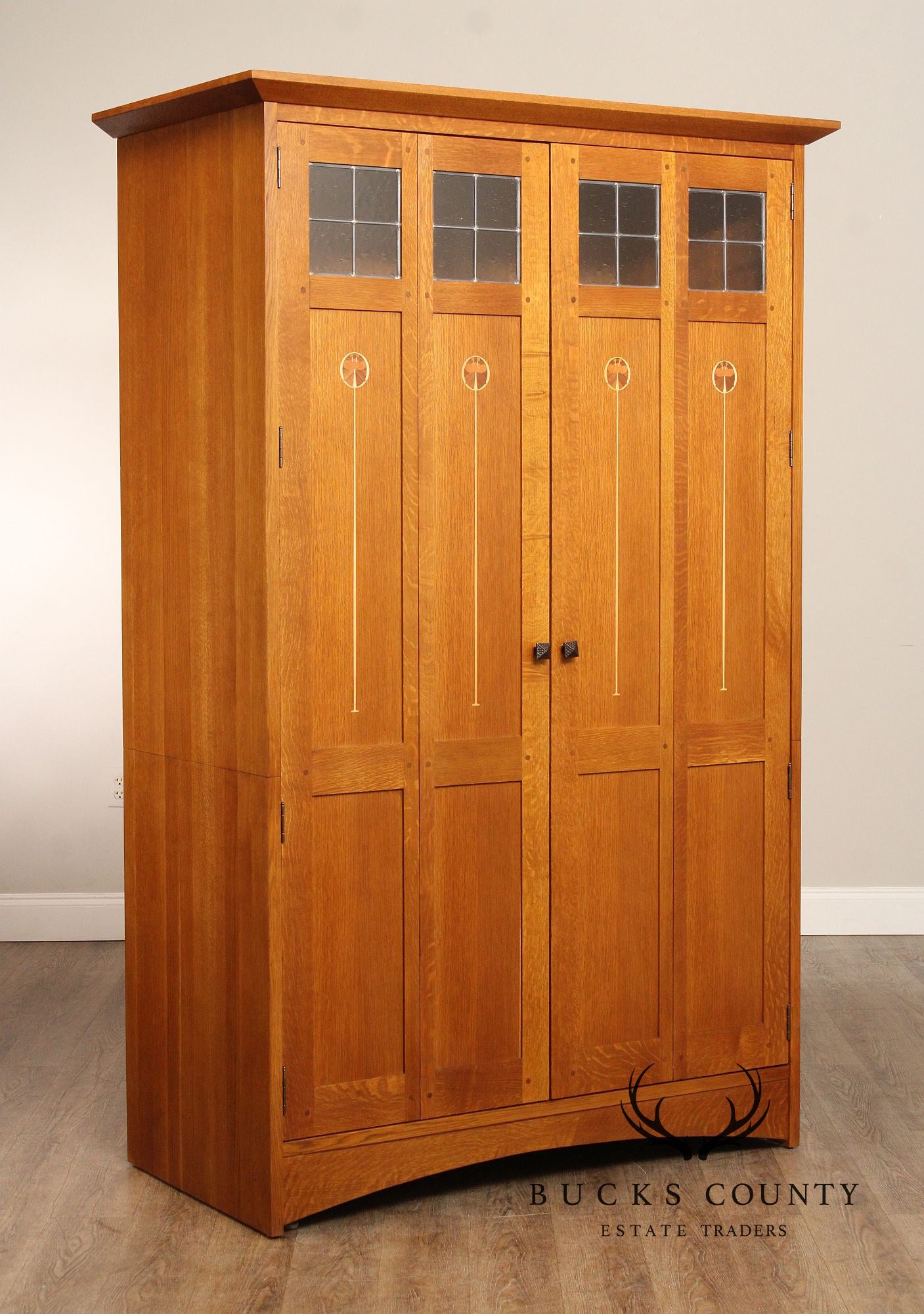 Stickley Mission Collection Oak Harvey Ellis Inlaid Computer Armoire Desk