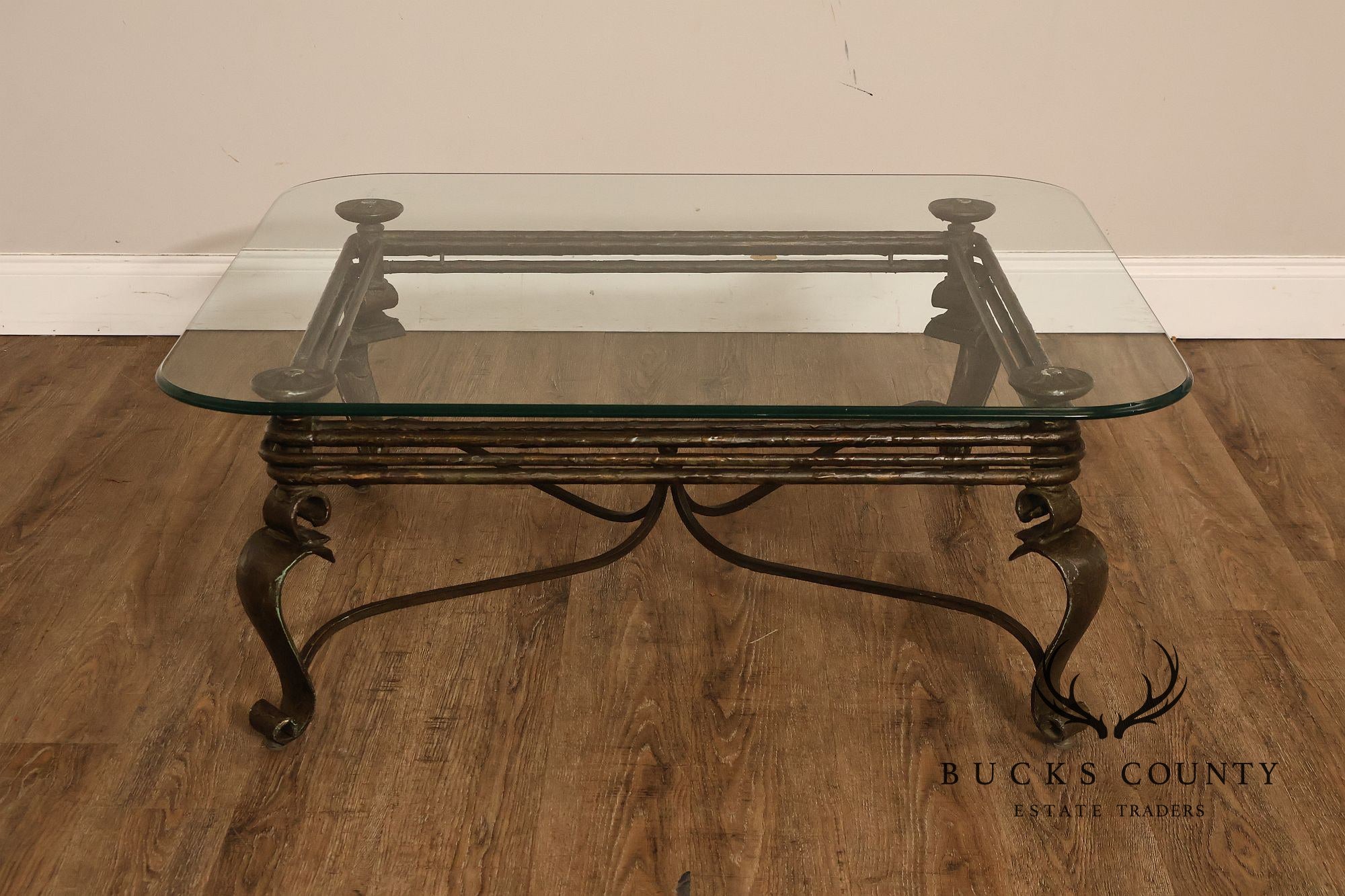 Neoclassical Style Iron And Glass Coffee Table
