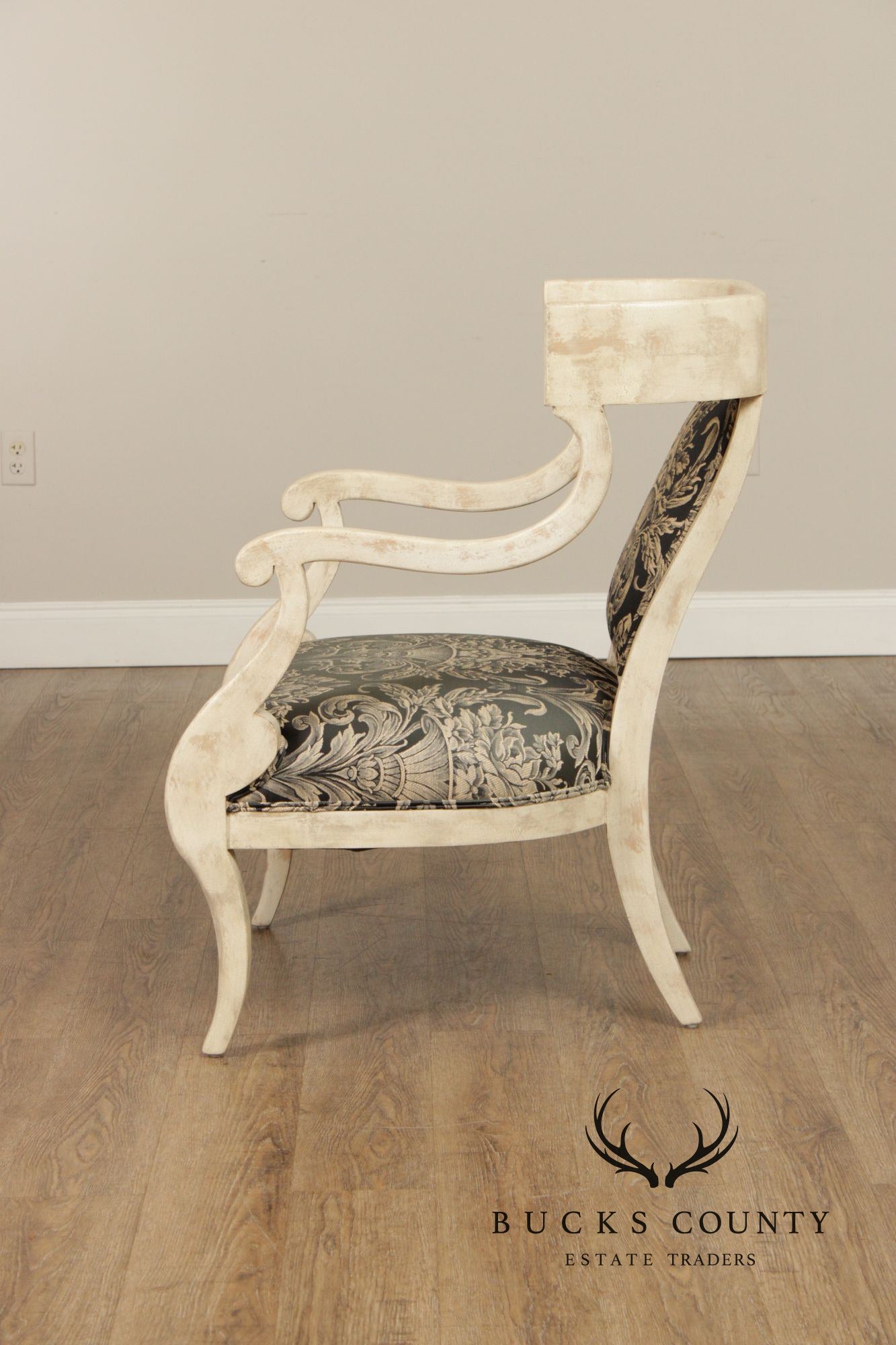 Regency Style Pair Of Painted Fauteuil Armchairs