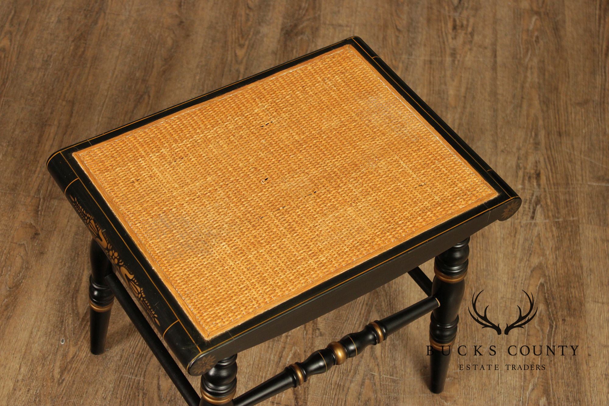 L. Hitchcock Black And Gold Stenciled Vanity Desk And Stool