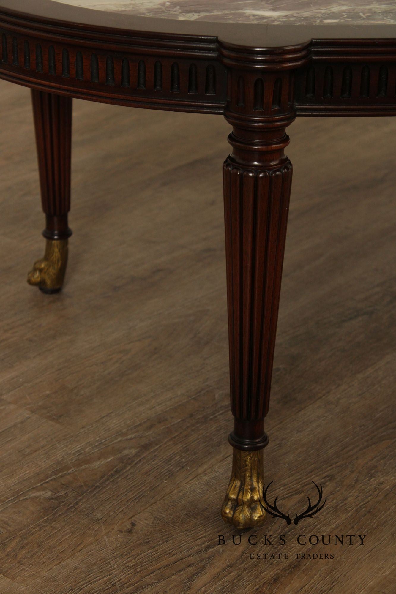1940's Custom Regency Style Marble Top Mahogany Coffee Table
