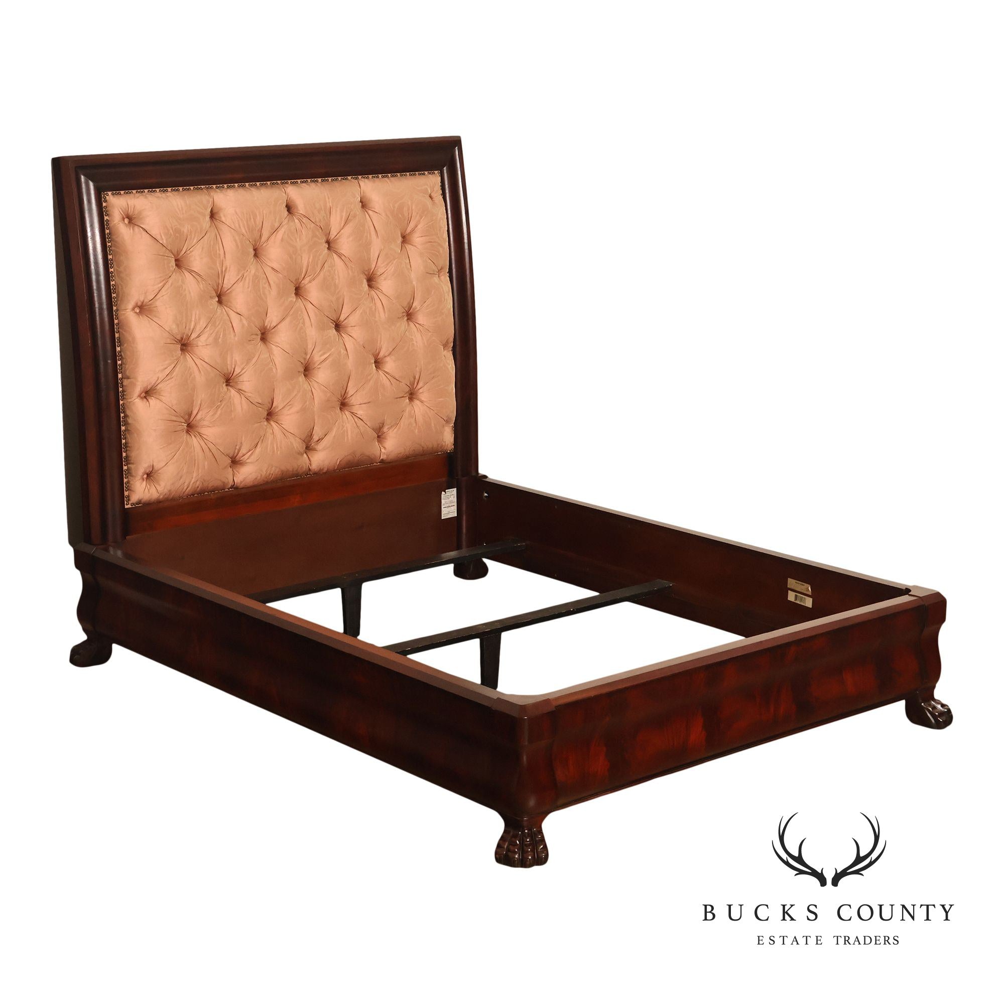 Henredon Mahogany Queen Bed with Tufted Upholstered Headboard