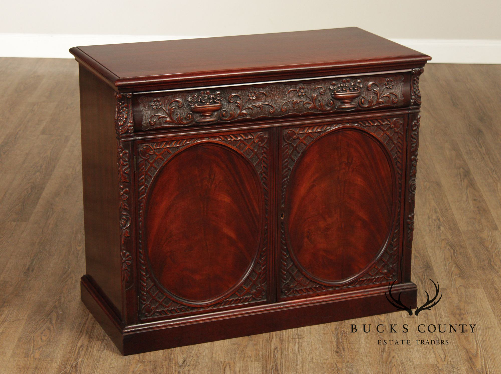 1940's Vintage Carved Mahogany Server Cabinet
