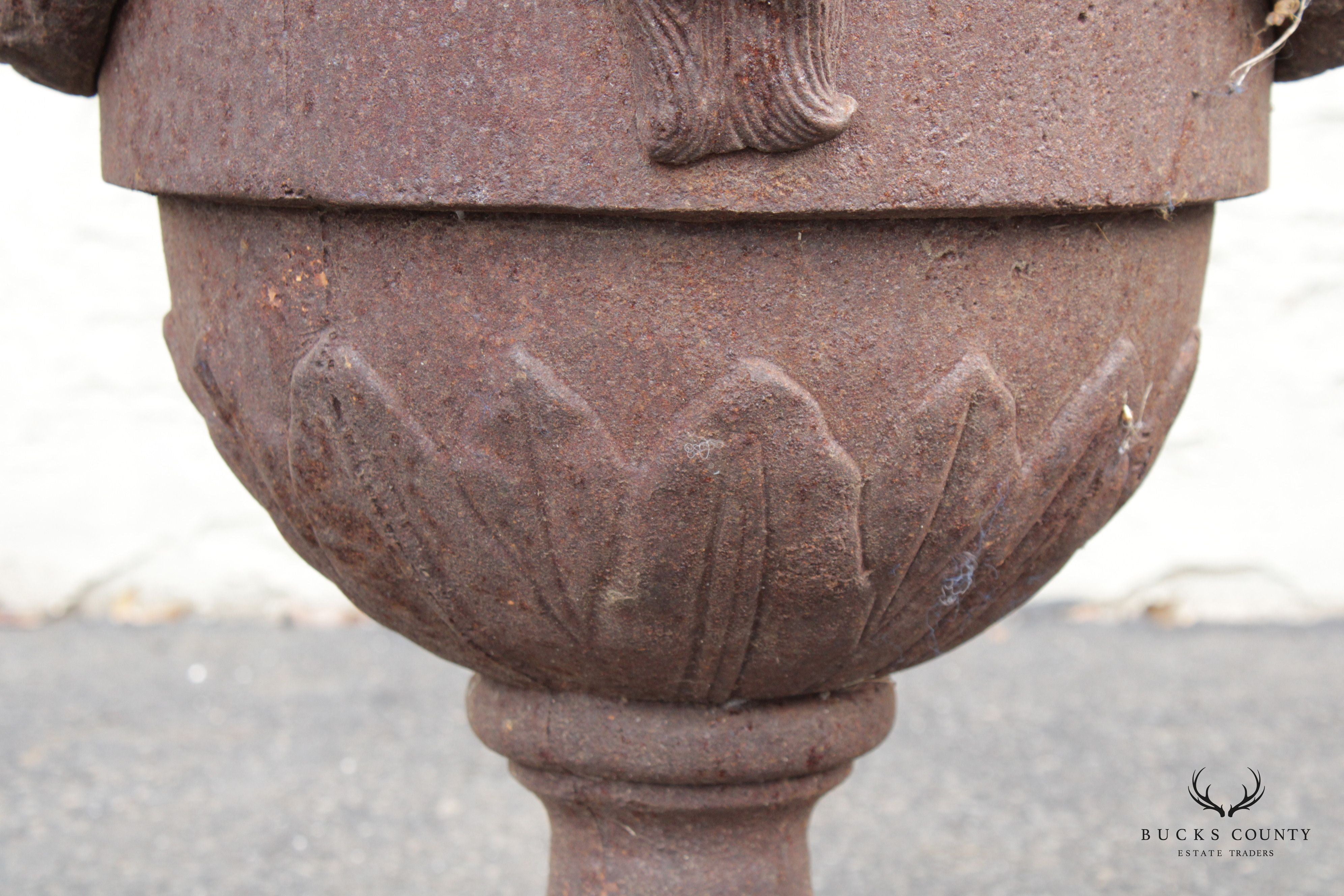 Classical Style Pair of Cast Iron Outdoor Garden Urns