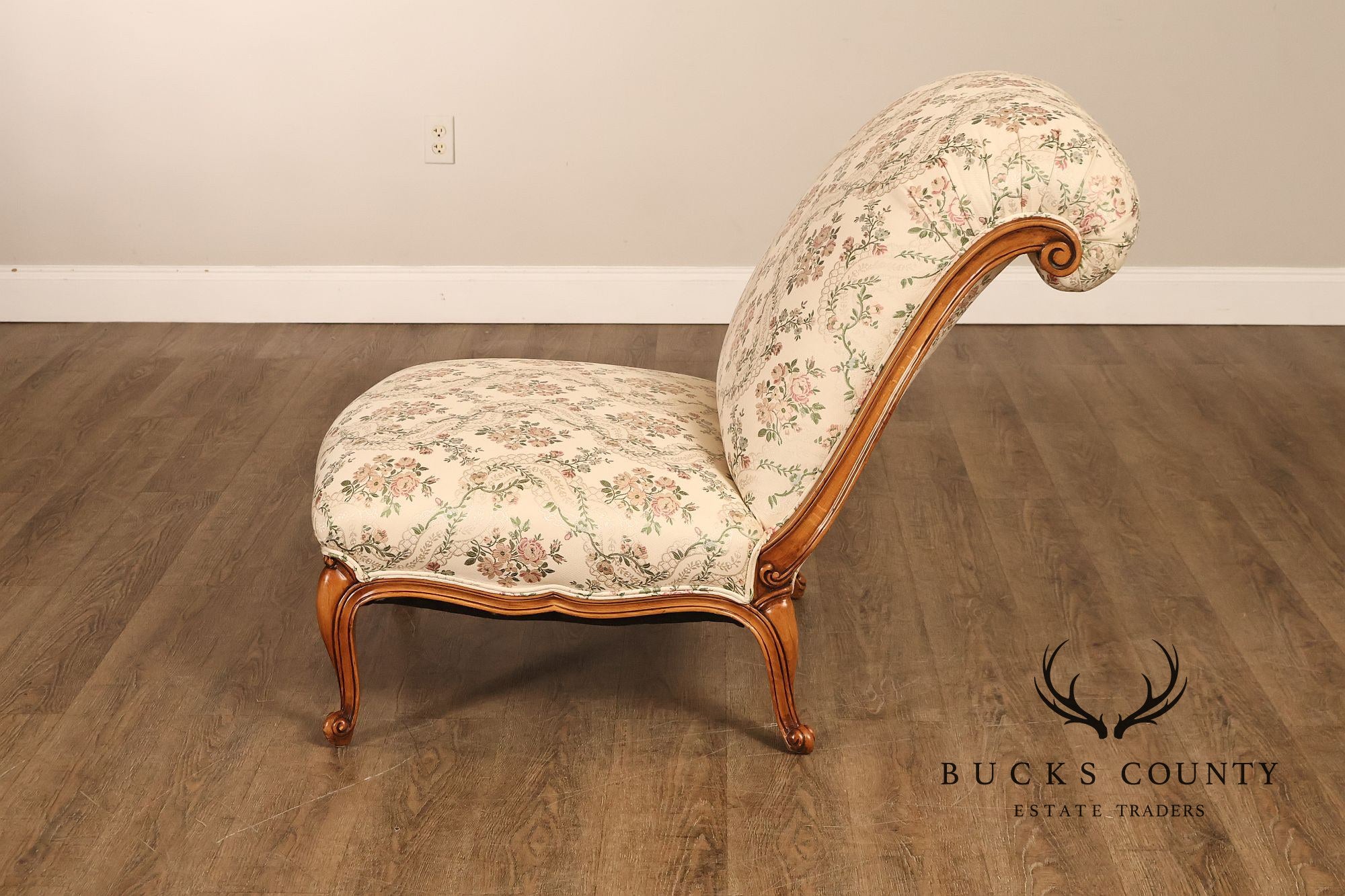 French Louis XV Style Two Piece Chaise Lounge Chair With Ottoman