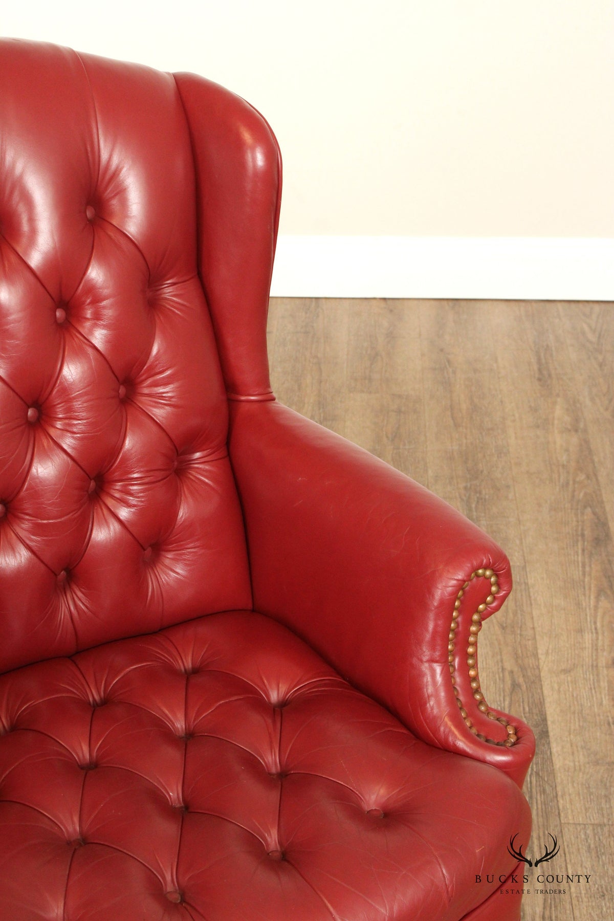 Queen Anne Style Tufted Leather Wing Chair