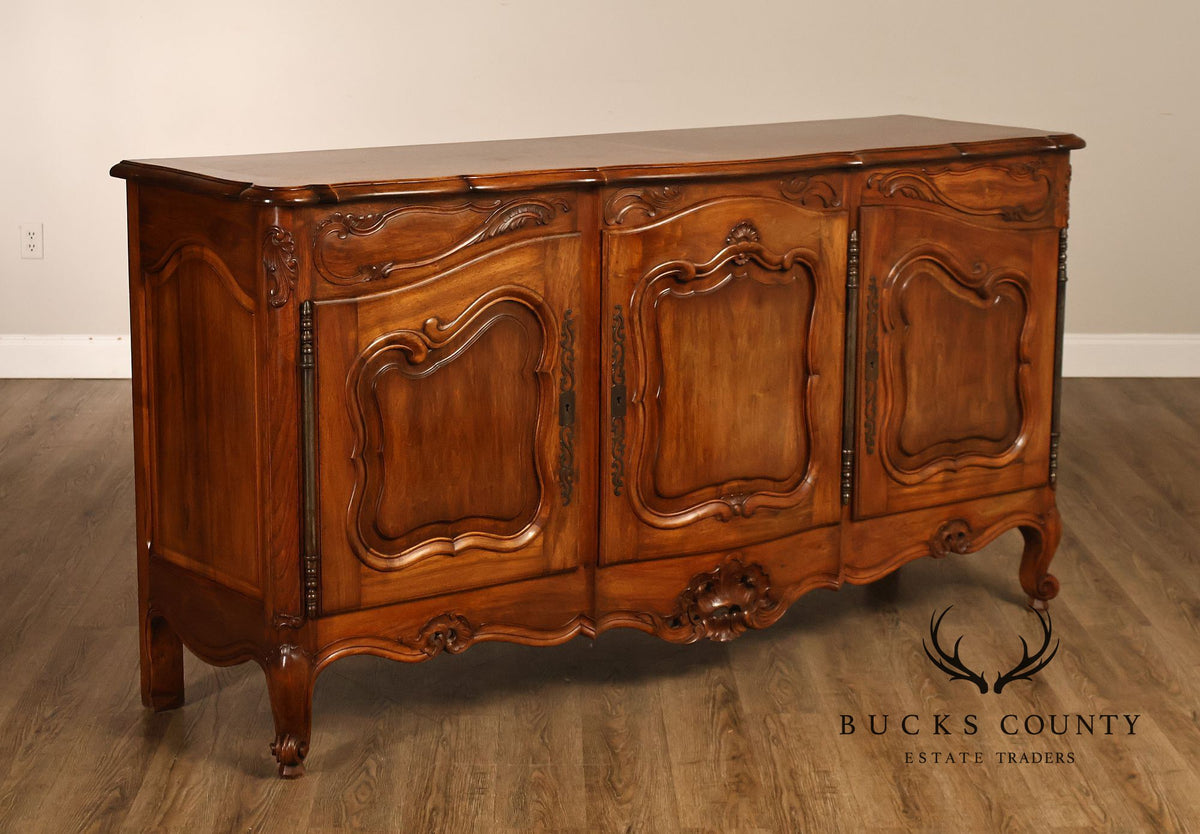 French Provincial Style Carved Fruitwood Three Door Sideboard