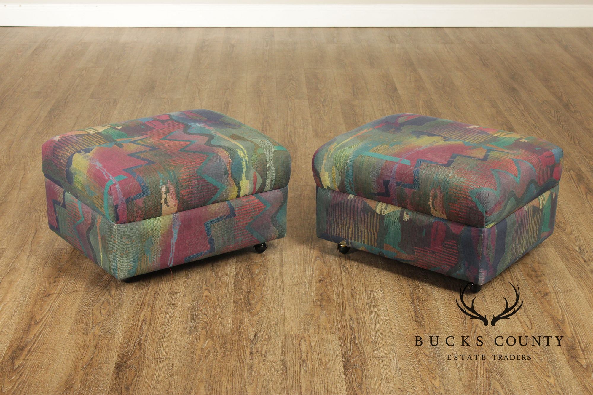 Sherrill Furniture Post Modern Pair of Rolling Ottomans