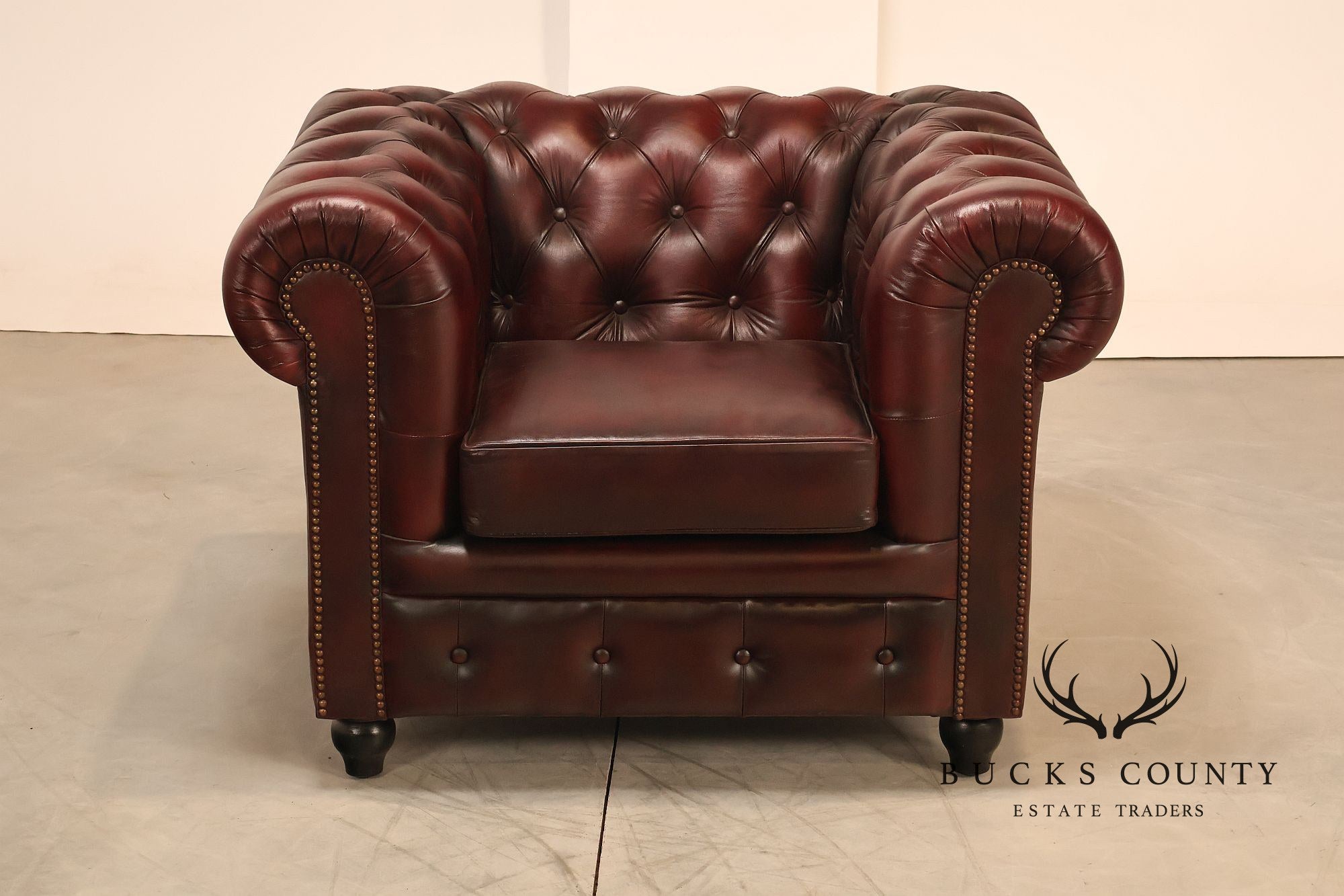 Chesterfield Style Pair Of Oxford Red Tufted Leather Club Chairs