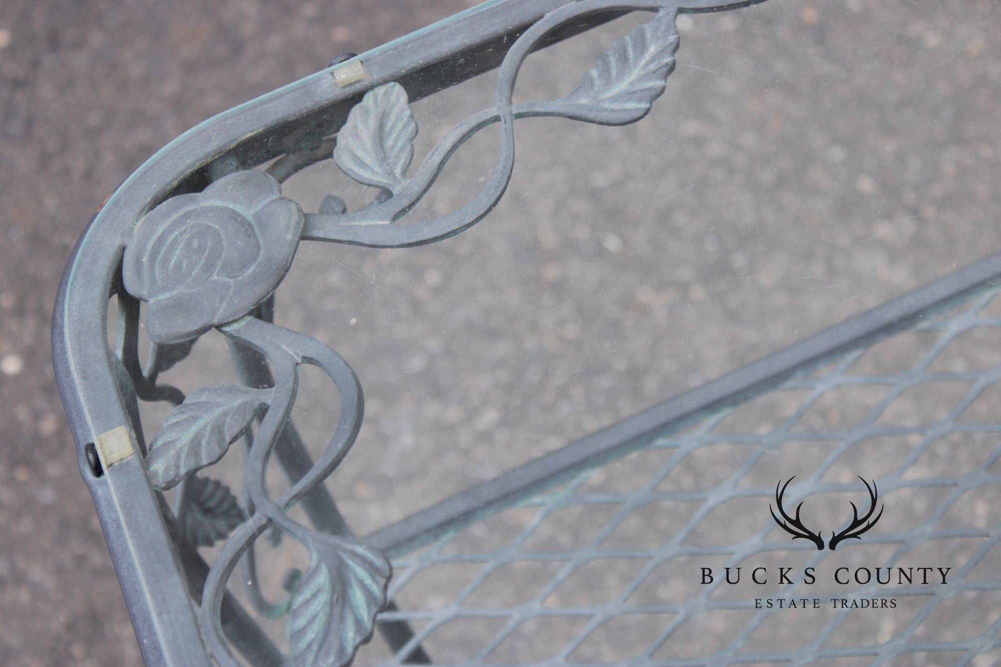 Woodard 'Chantilly Rose' Glass Top Wrought Iron Patio Side Table