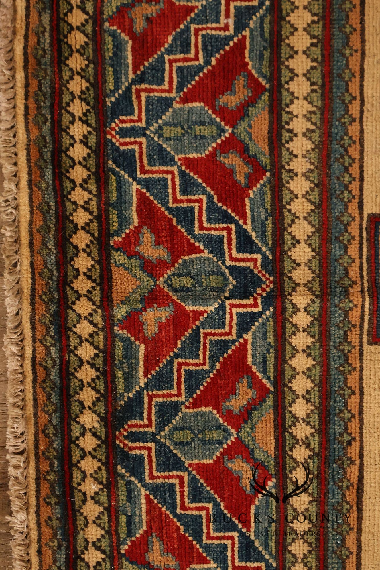 Afghan Kazak Style Wool Area Rug With Central Medallion 6x9