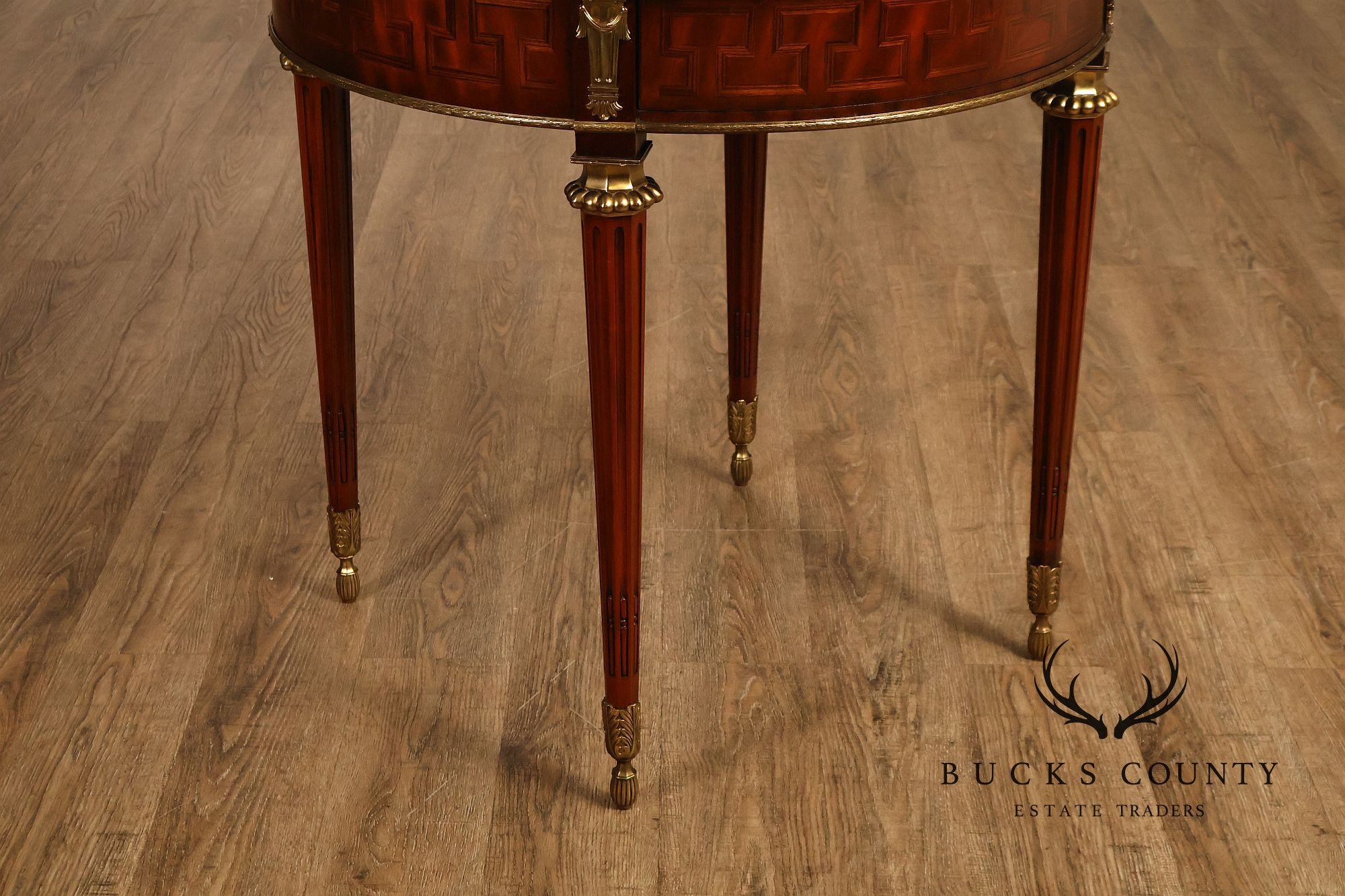 Maitland Smith Louis XVI Style Marquetry Center Table With Brass Gallery