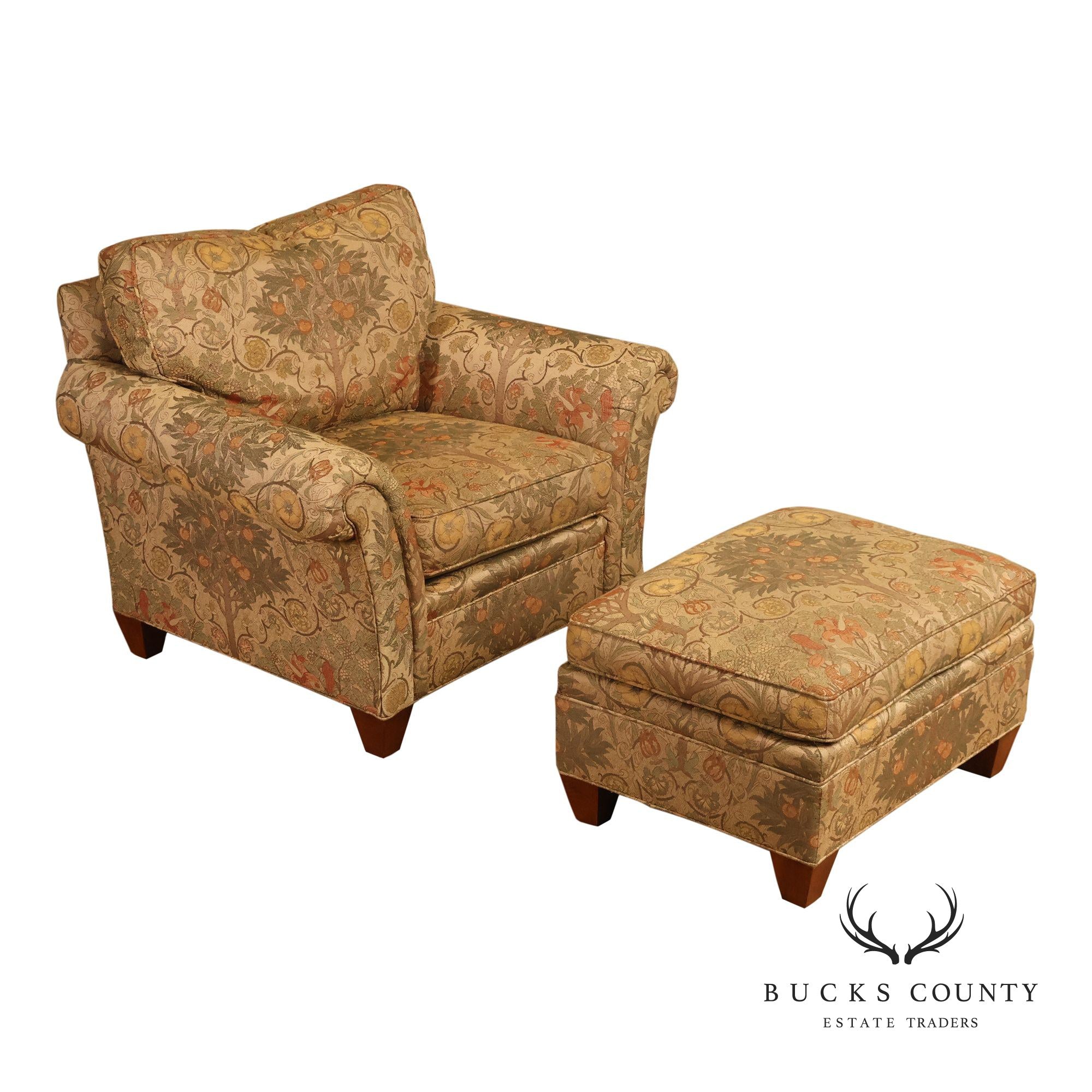 Stickley Tree of Life Upholstered Lounge Chair With Matching Ottoman