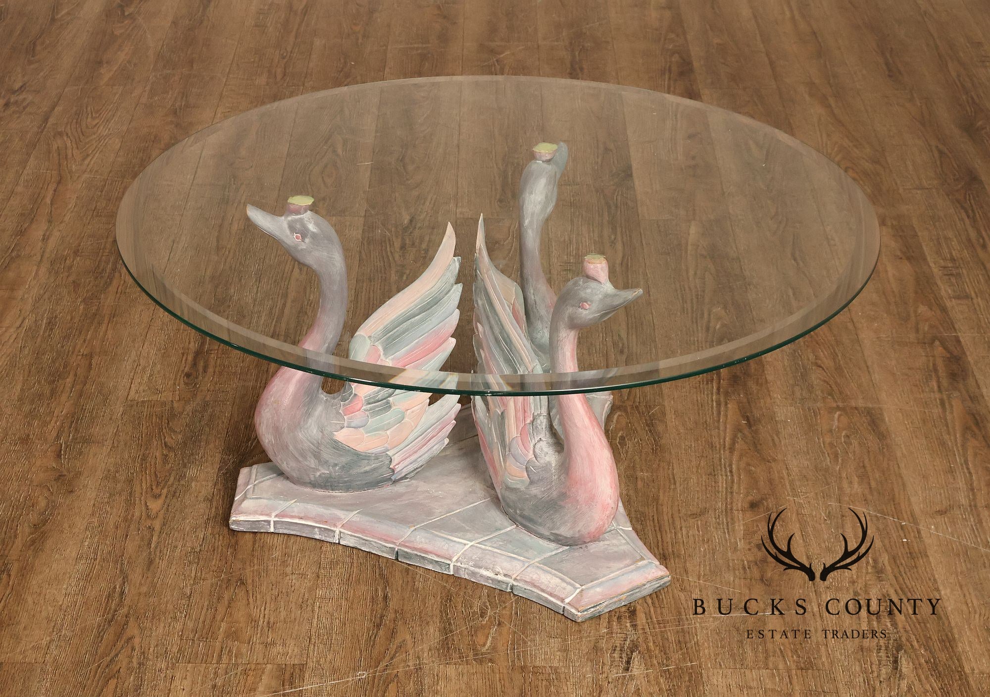 Hollywood Regency Style Swan Form Round Glass Top Center Table