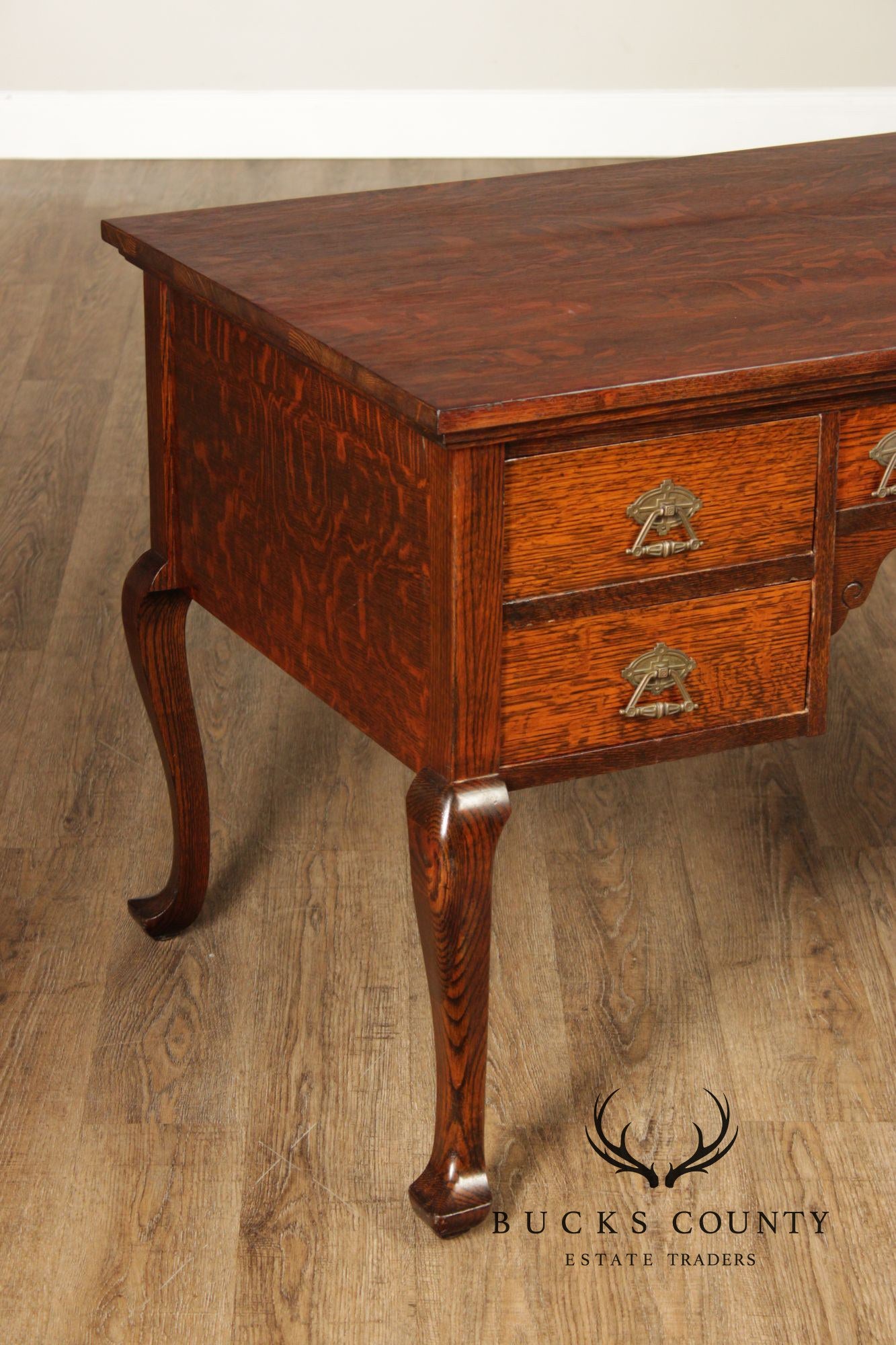Antique Victorian Oak Partner's Executive Writing Desk