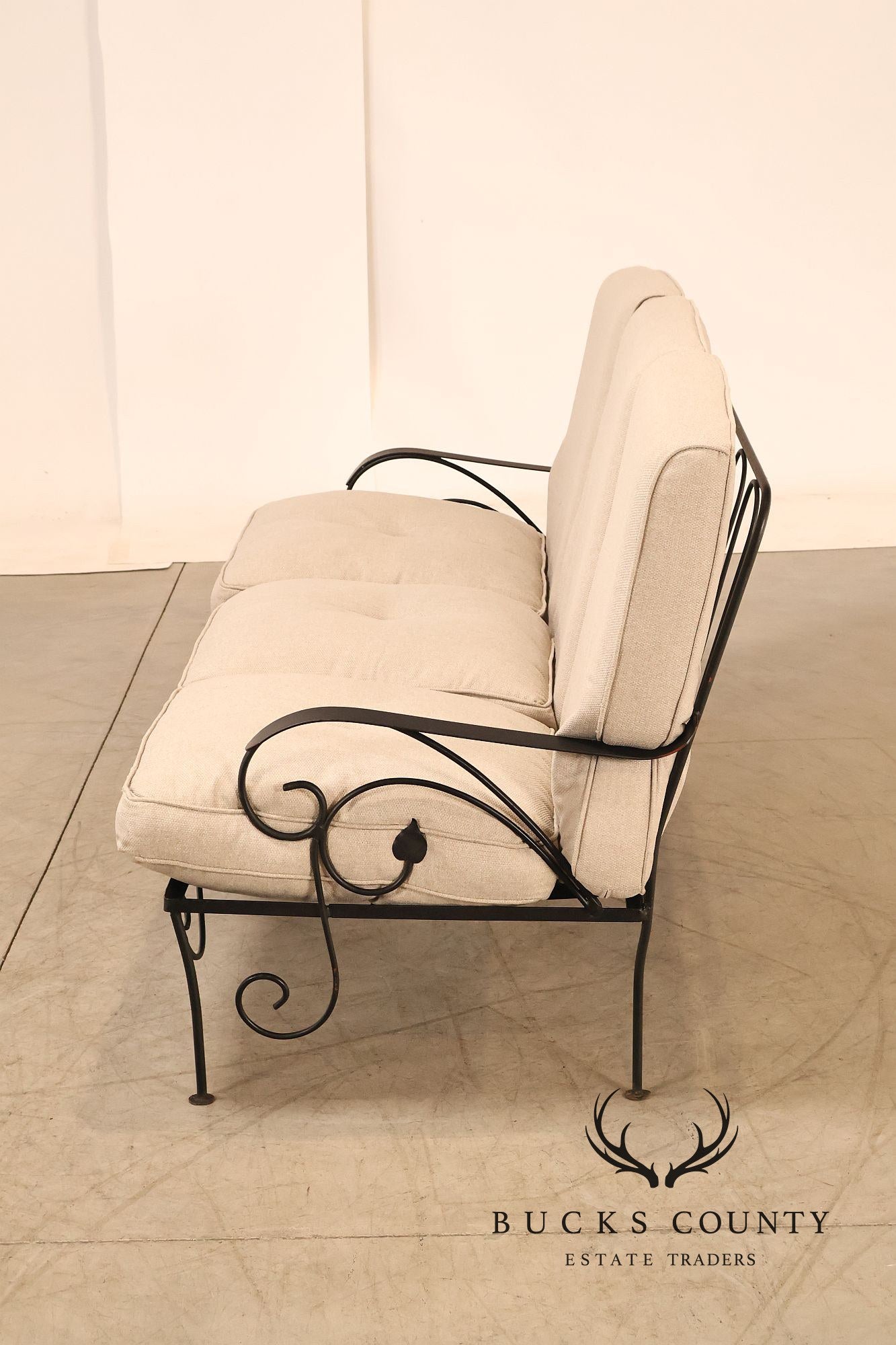 Vintage Wrought Iron Patio Garden Sofa With Cushions