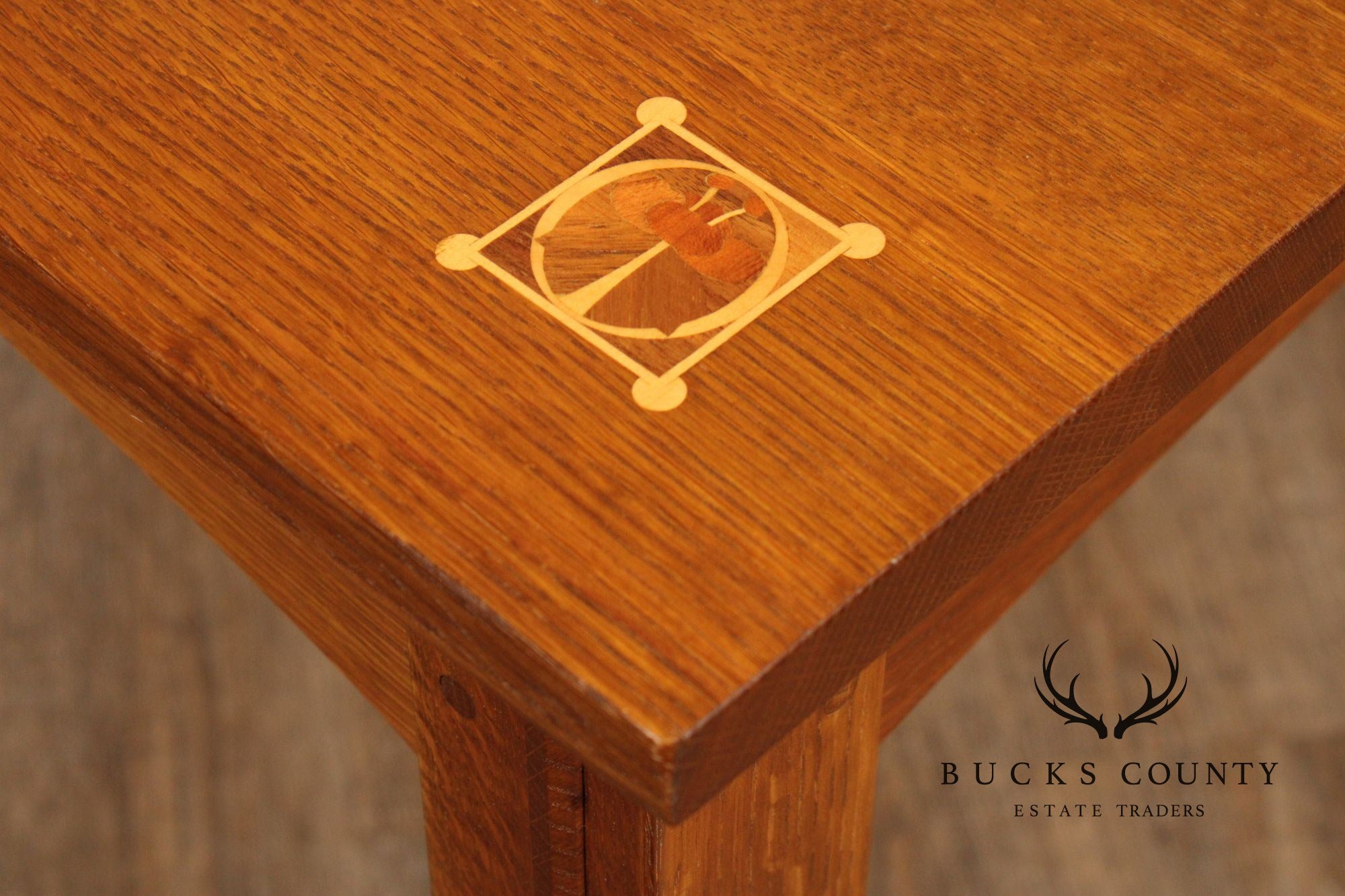 STICKLEY MISSION COLLECTION OAK HARVEY ELLIS EXTENDABLE DINING TABLE WITH INLAY
